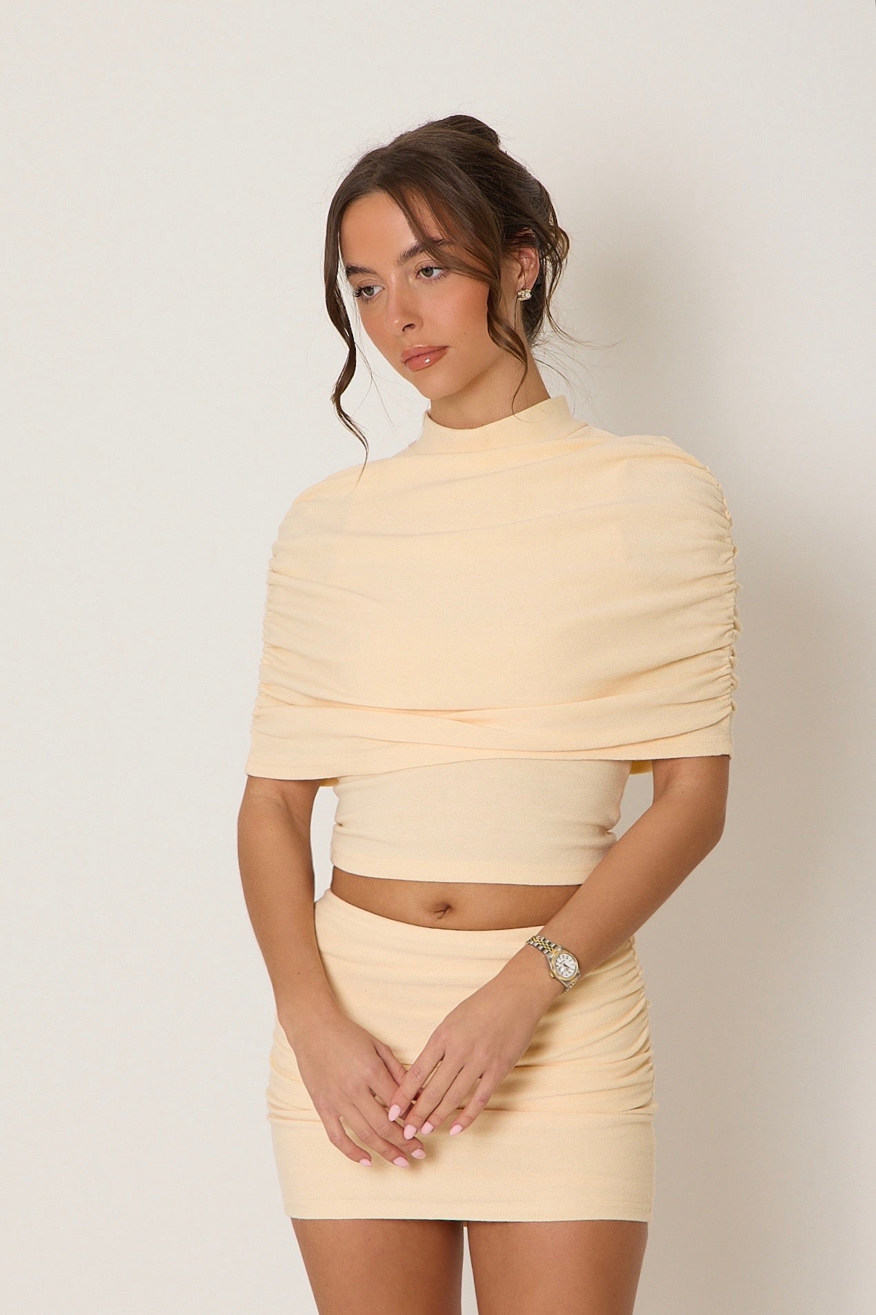 Lydia Ruched Sleeve Top | Butter Yellow