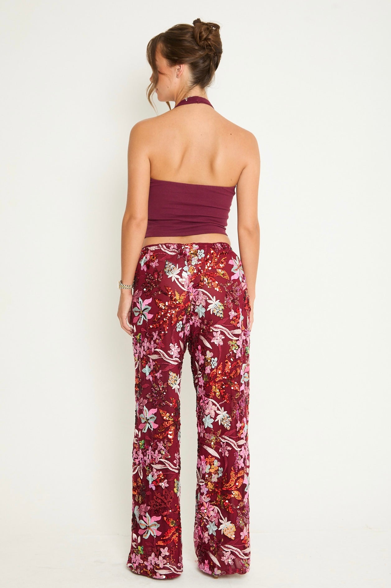Saffie Sequin Trousers | Burgundy
