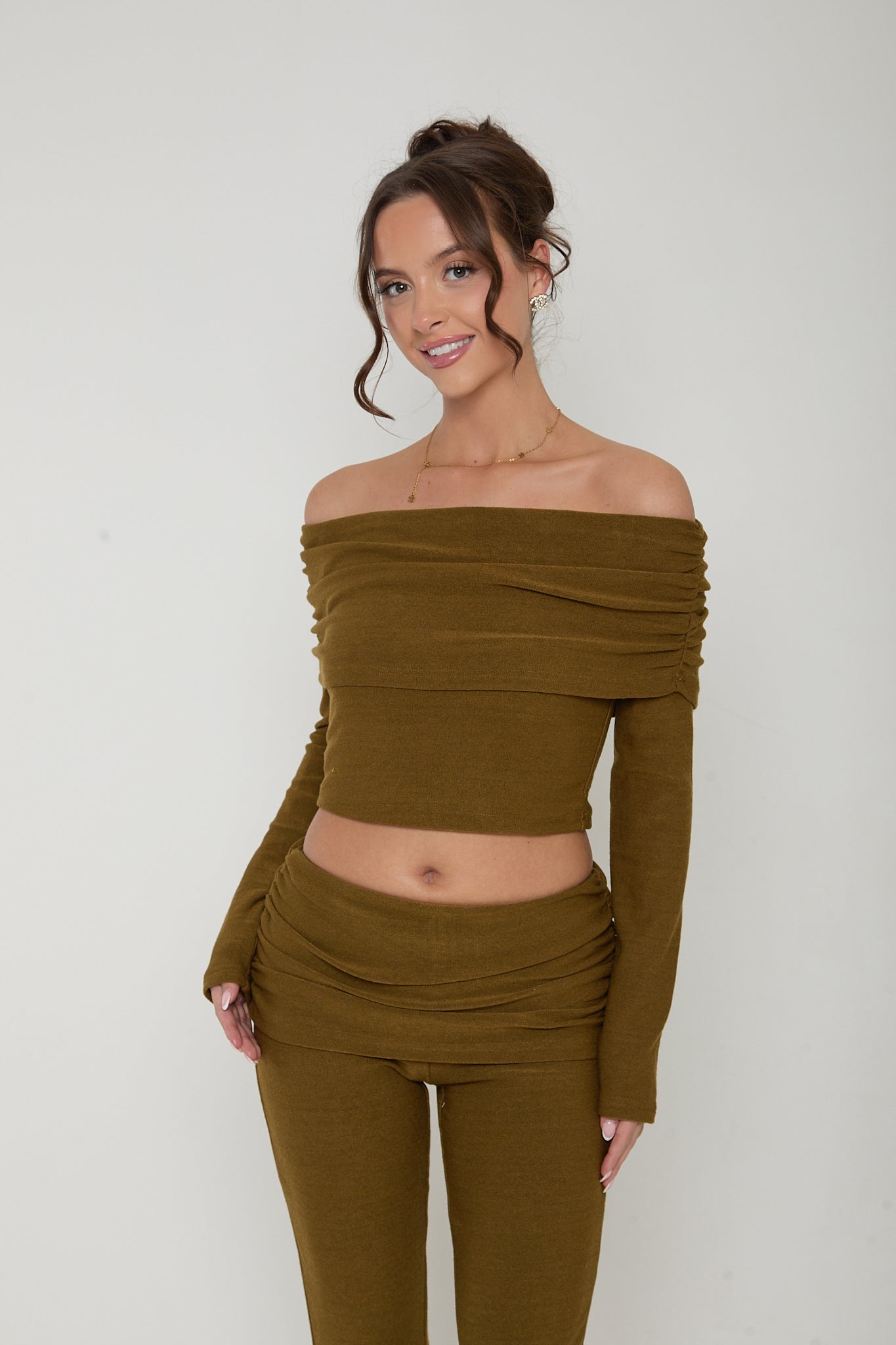 Olive Long Sleeve Off the Shoulder Top ‘Myla’