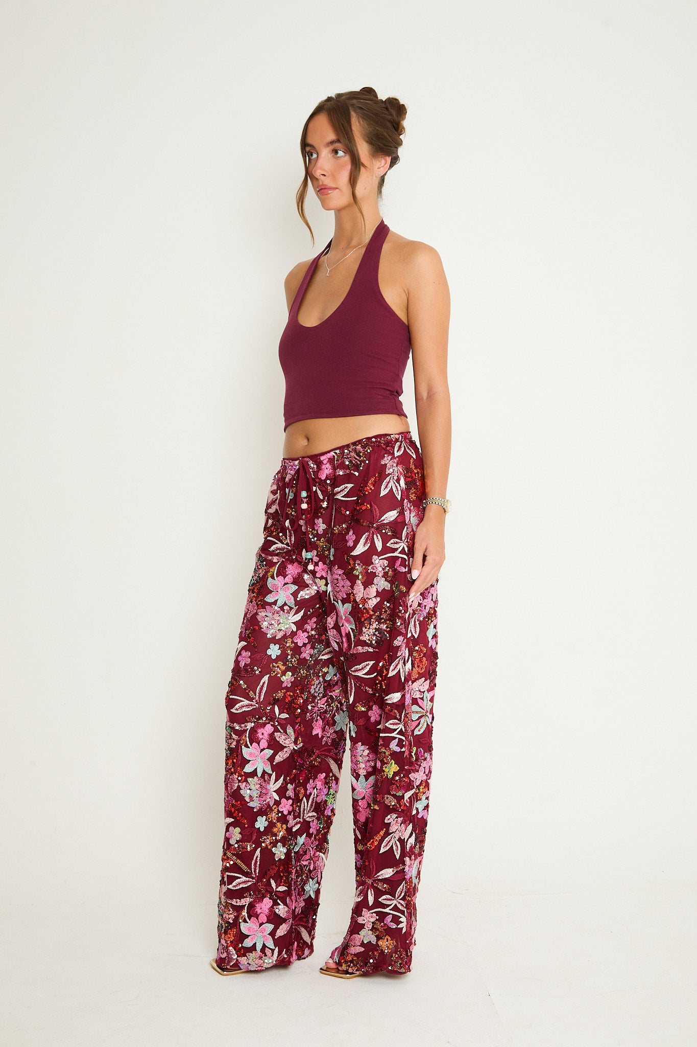 Saffie Sequin Trousers | Burgundy