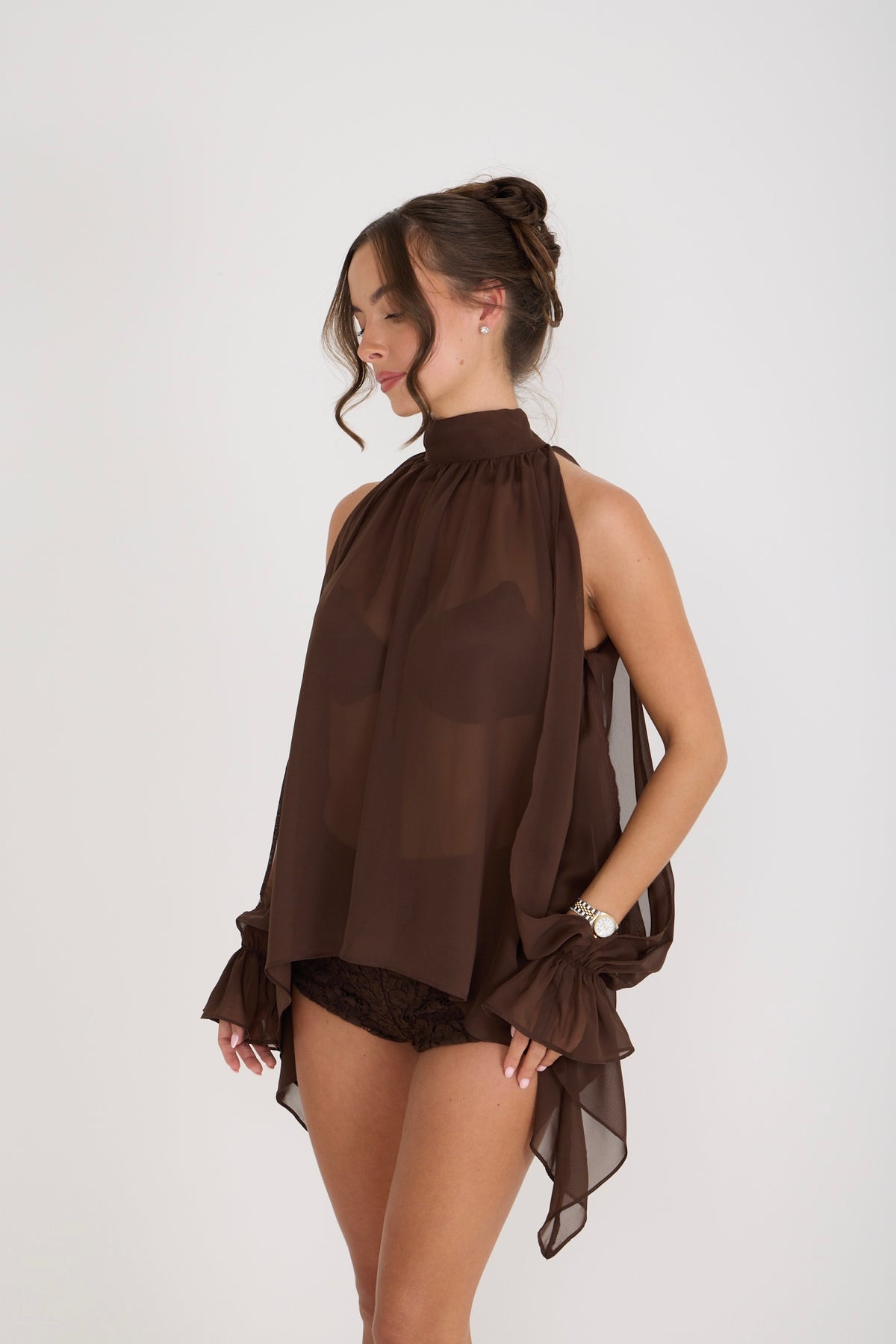 Hattie Chiffon Blouse | Brown