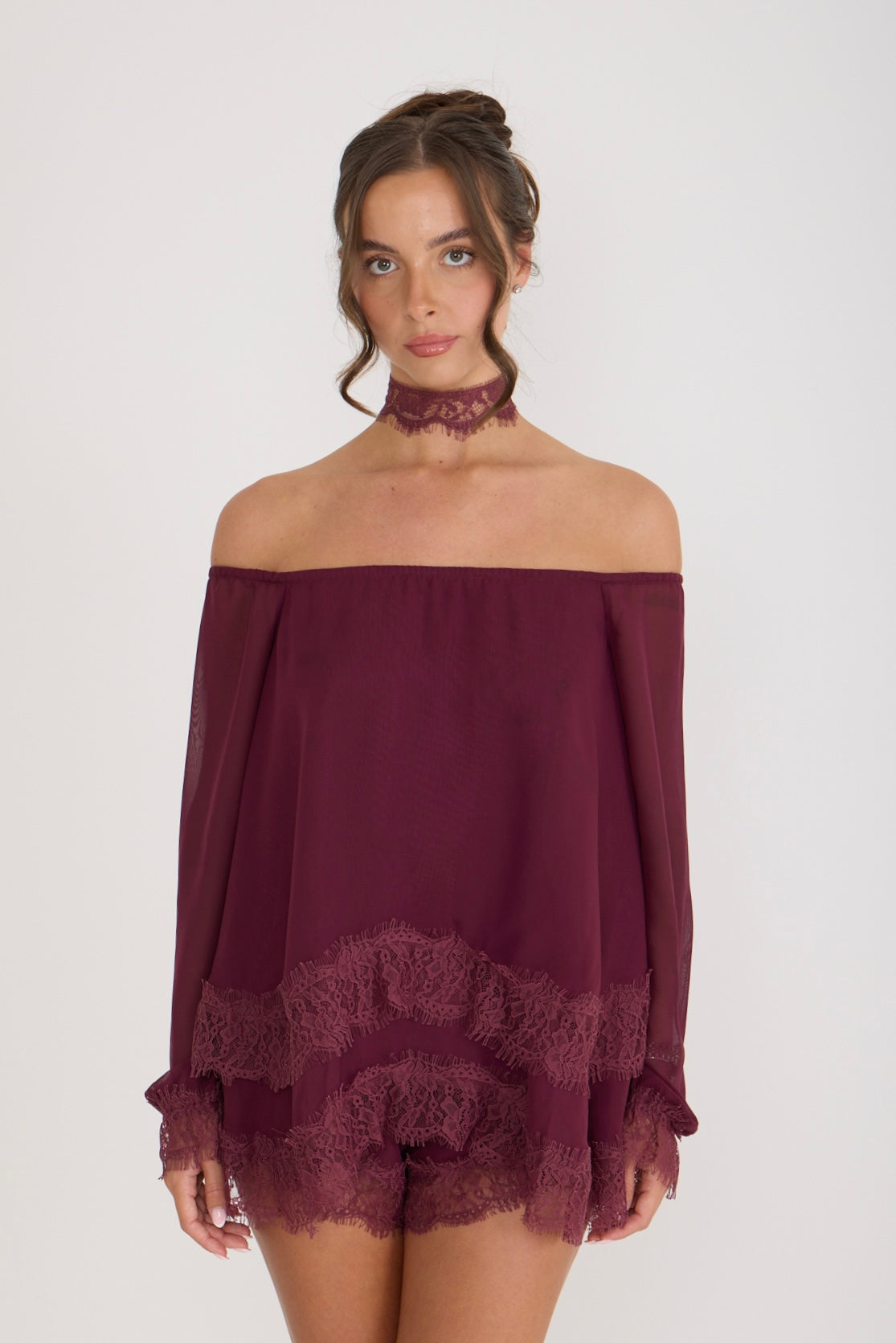 Bella Lace Top & Choker | Wine