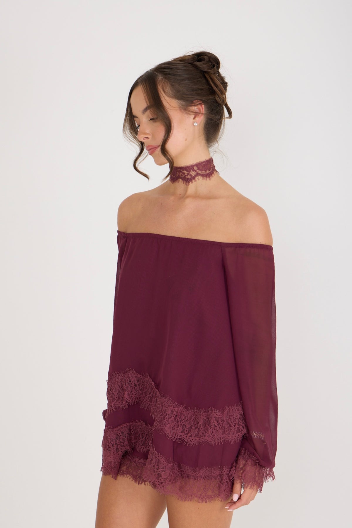 Bella Lace Top & Choker | Wine
