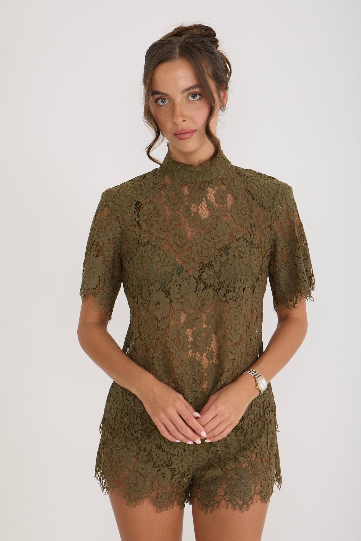 Isabelle Lace T-Shirt | Olive