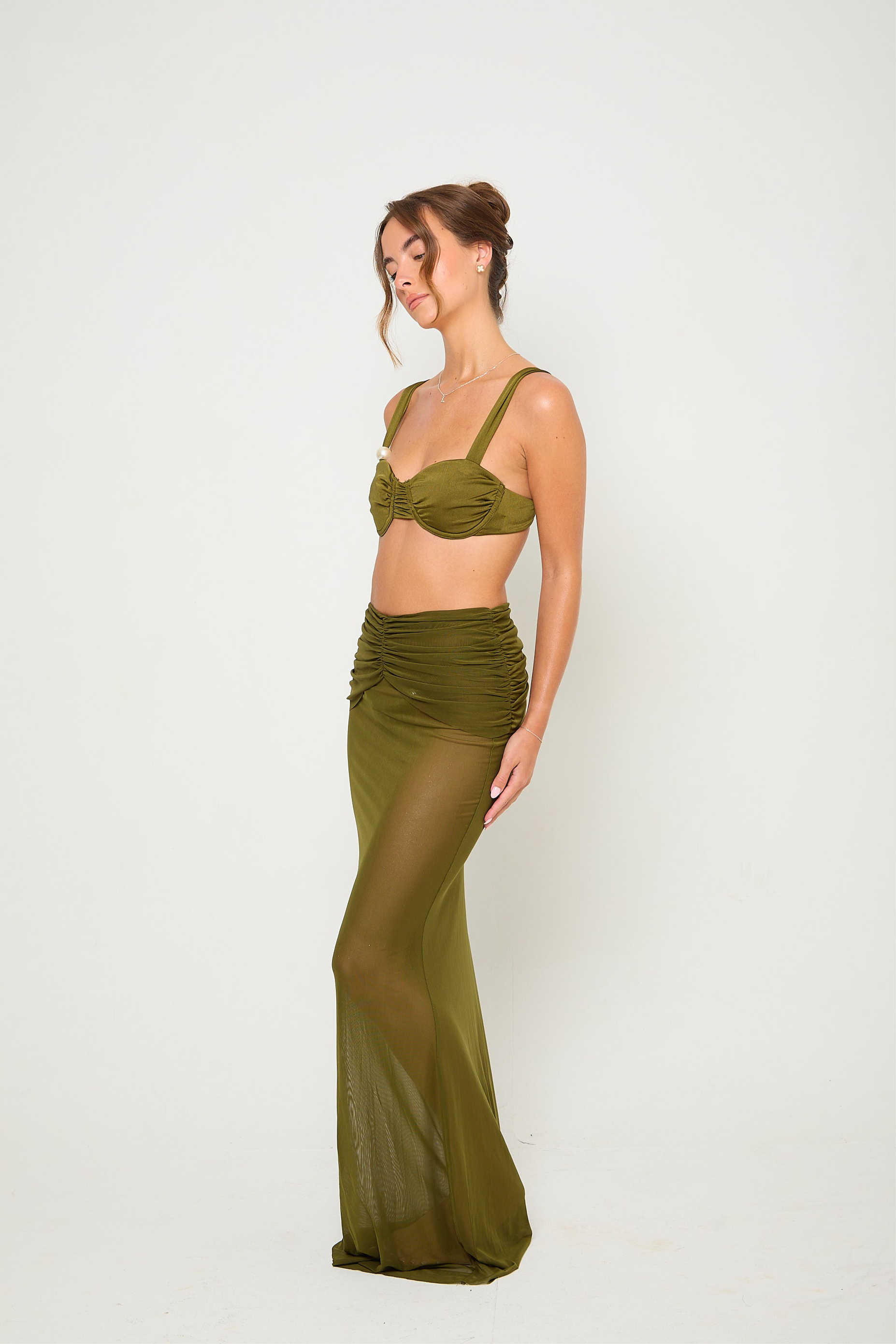 Marnie Mesh Maxi Skirt | Khaki