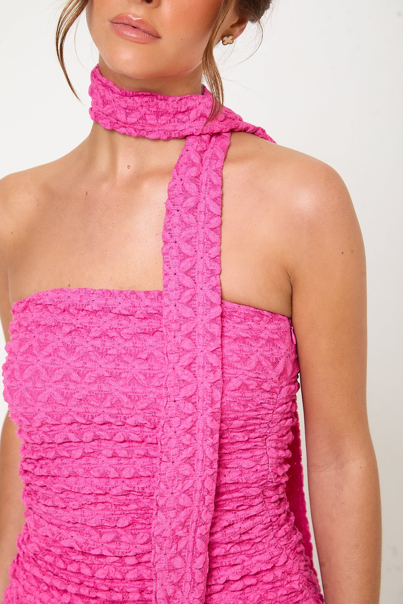 Lottie Bandeau Dress & Neck Tie | Hot Pink