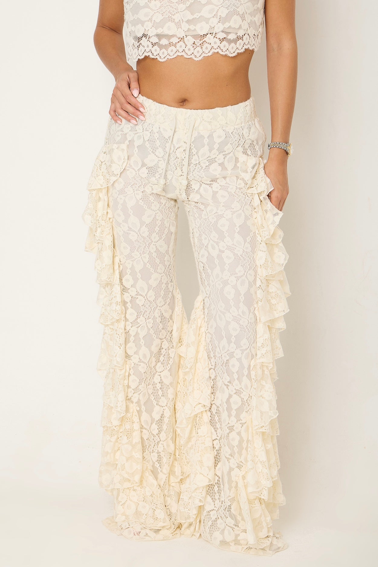 Sydney Lace Ruffle Trousers | Cream