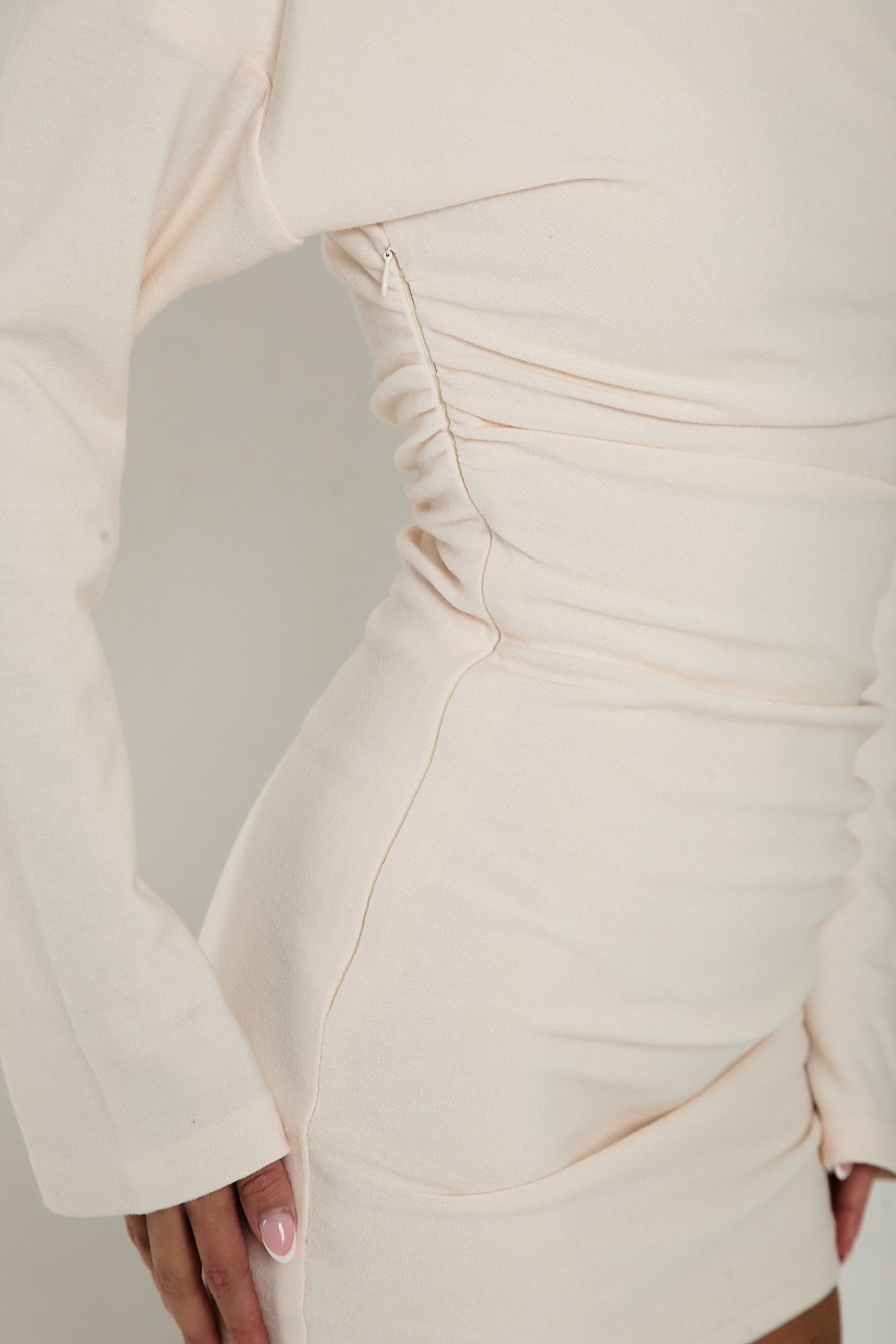 Hailey Asymmetric Drape Dress | Cream