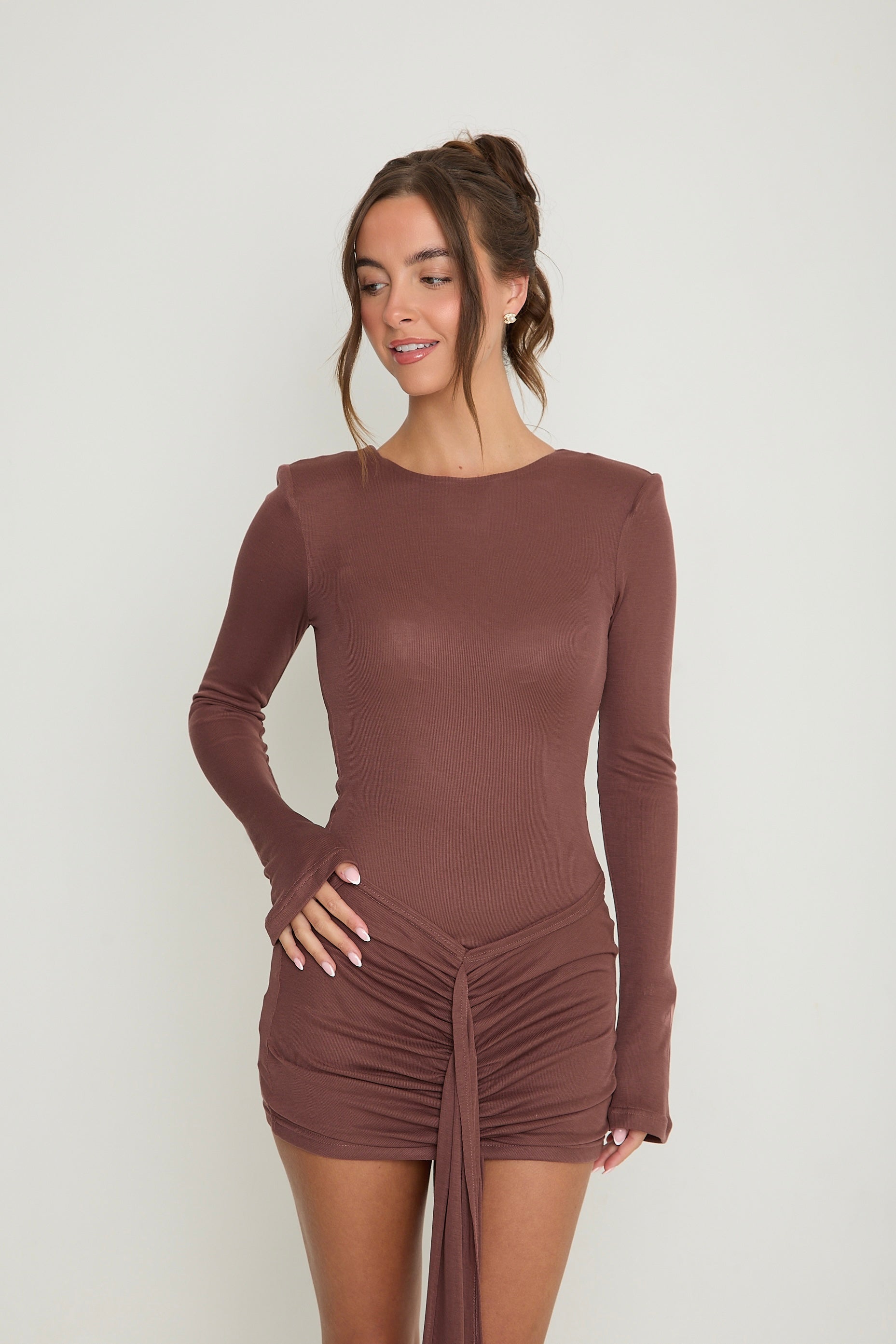 Naomi Ruched Drape Dress | Mauve