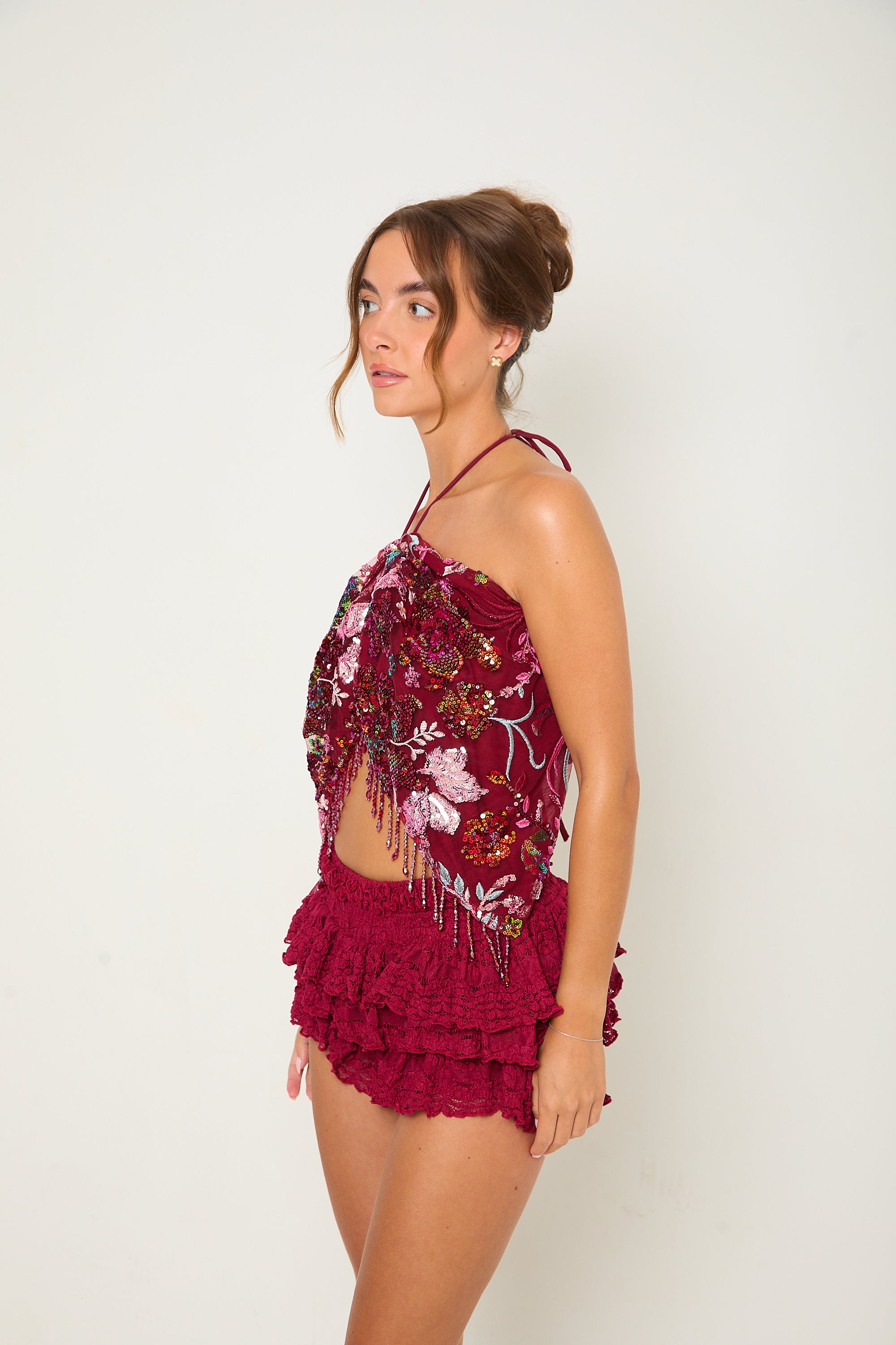 Tilly Lace Ruffle Shorts | Grape