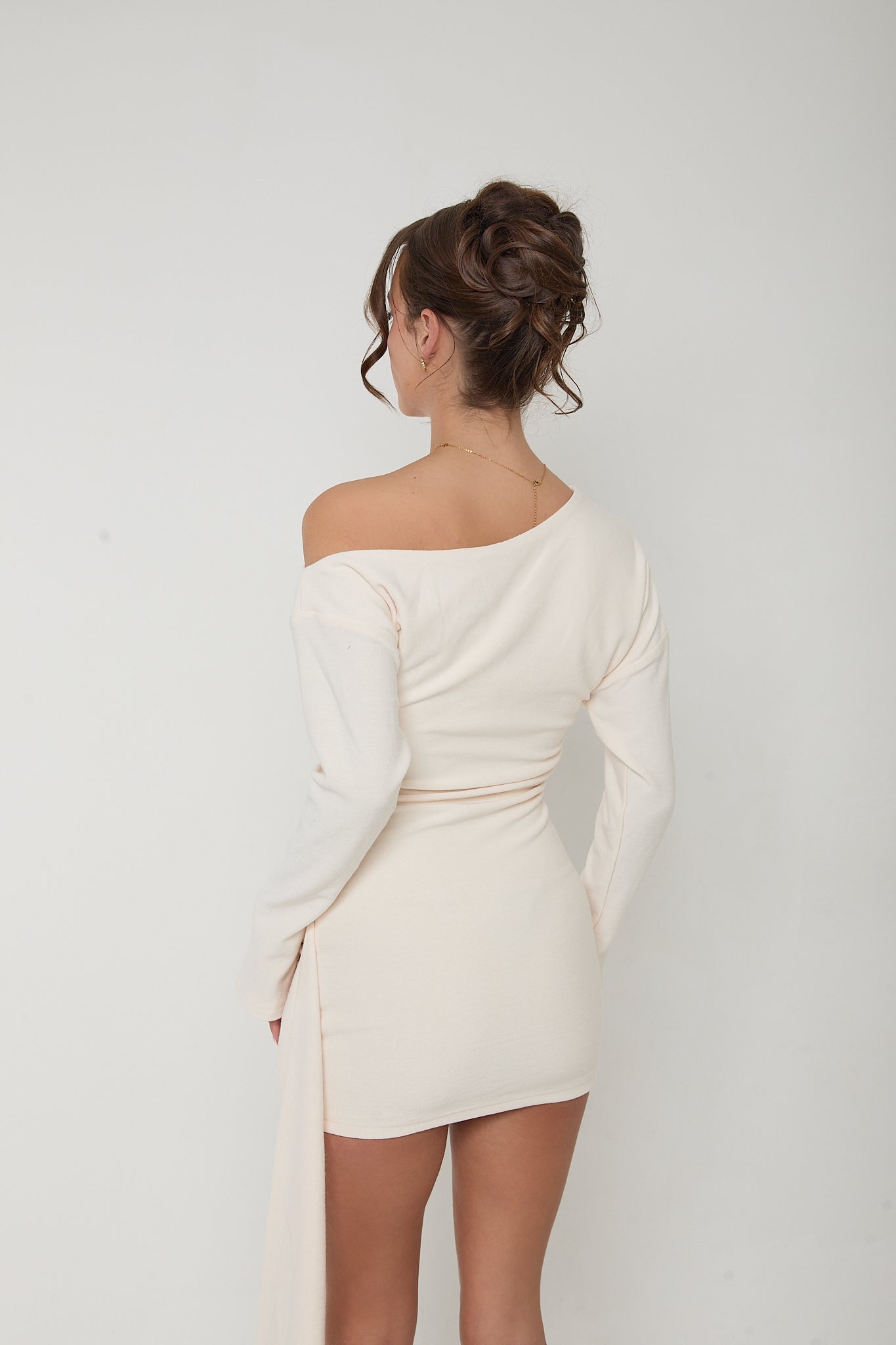 Hailey Asymmetric Drape Dress | Cream