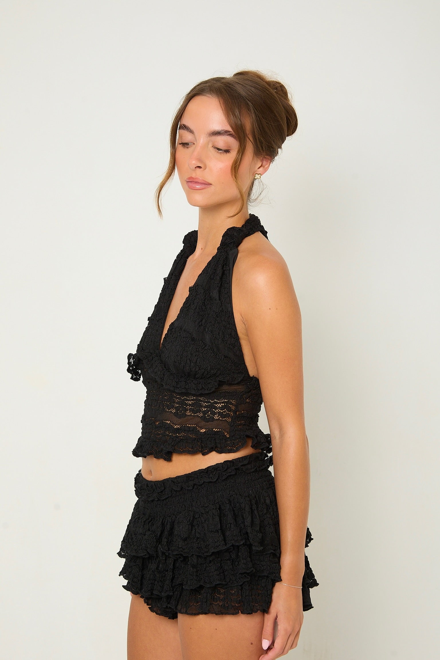 Tilly Lace Ruffle Co-Ord | Black