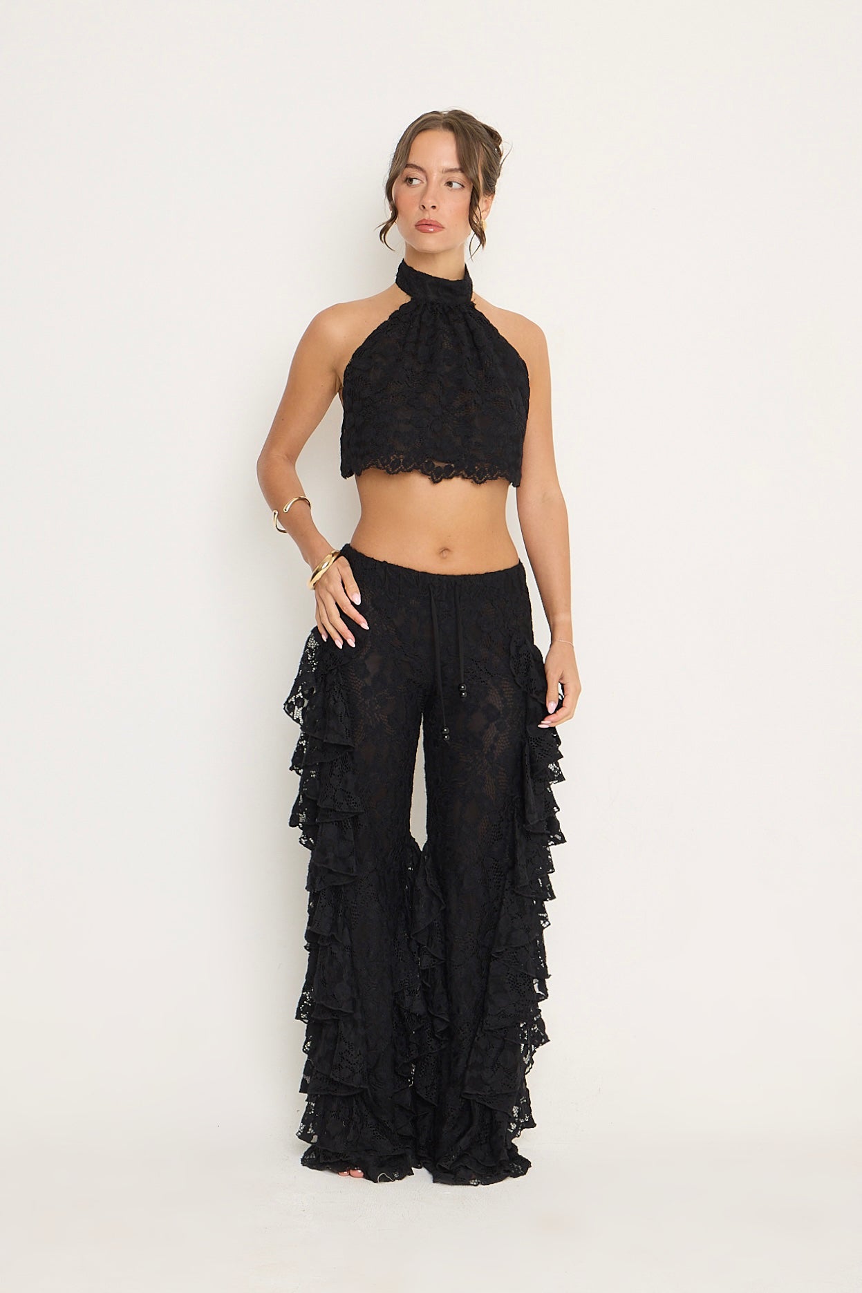 Sydney Lace Ruffle Trousers | Black *dispatch 10th June*