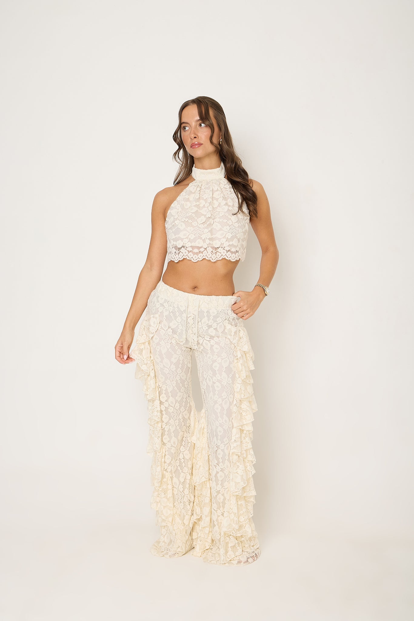 Sydney Lace Halter Top | Cream