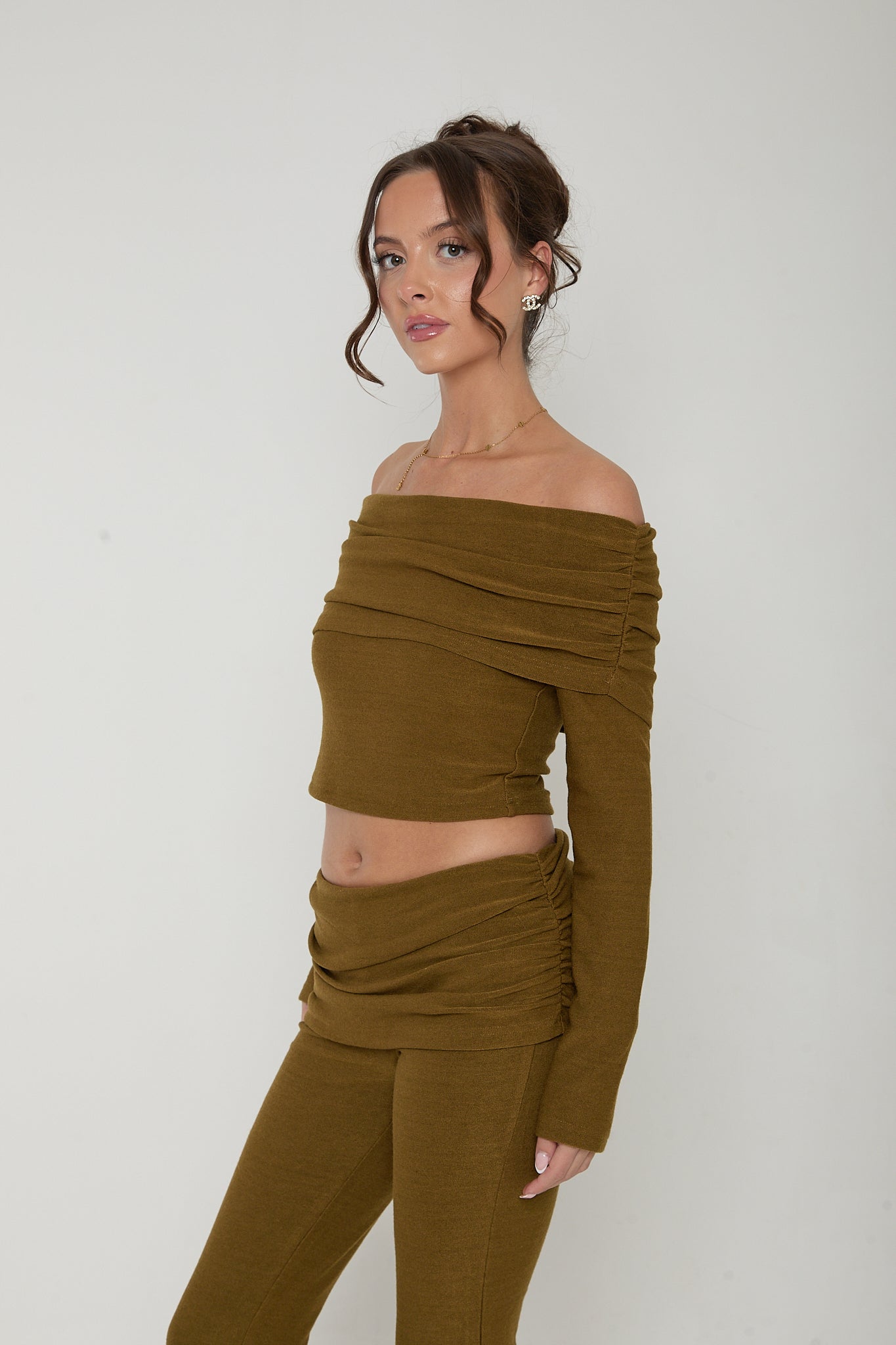 Olive Long Sleeve Off the Shoulder Top ‘Myla’