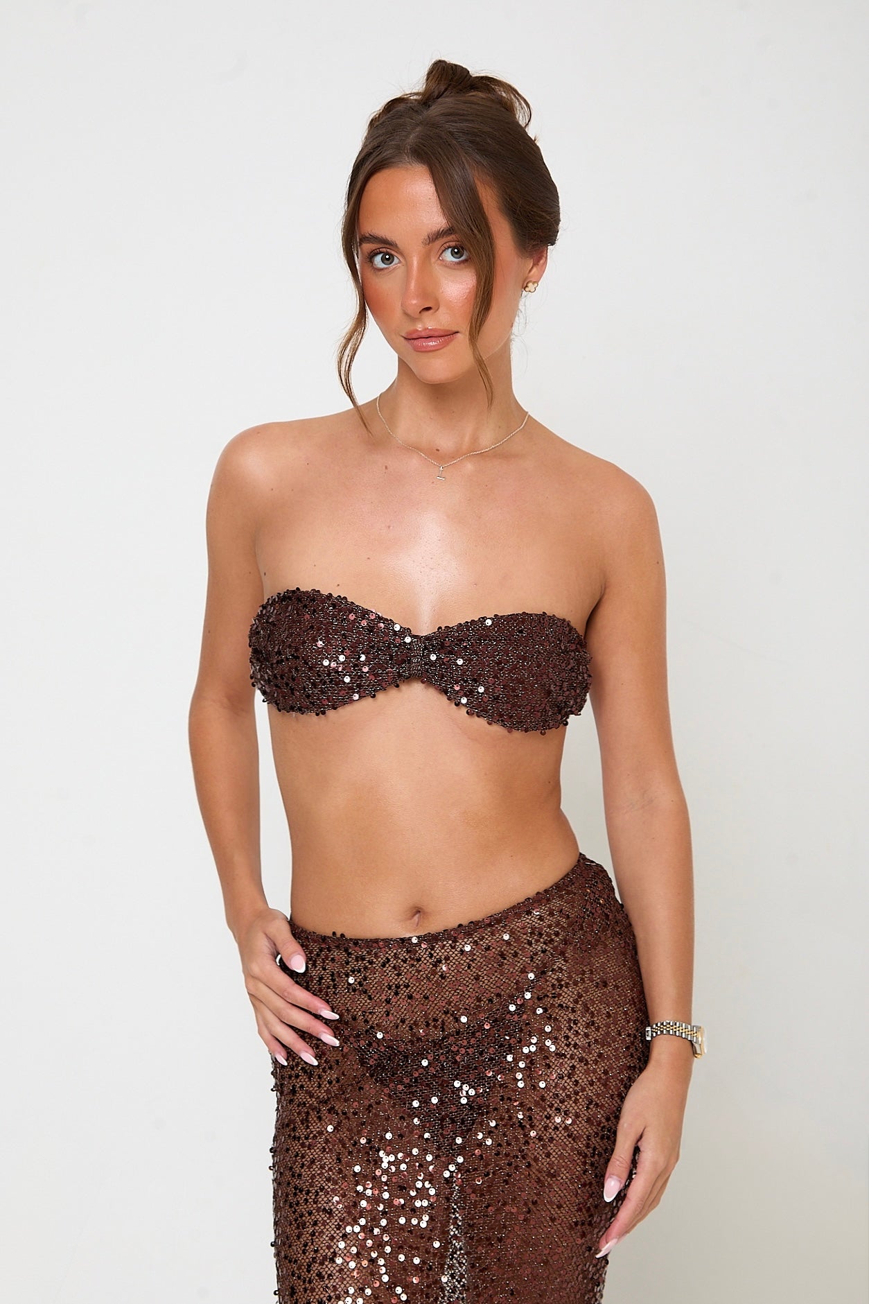 Mia Sequin Bikini Top | Brown