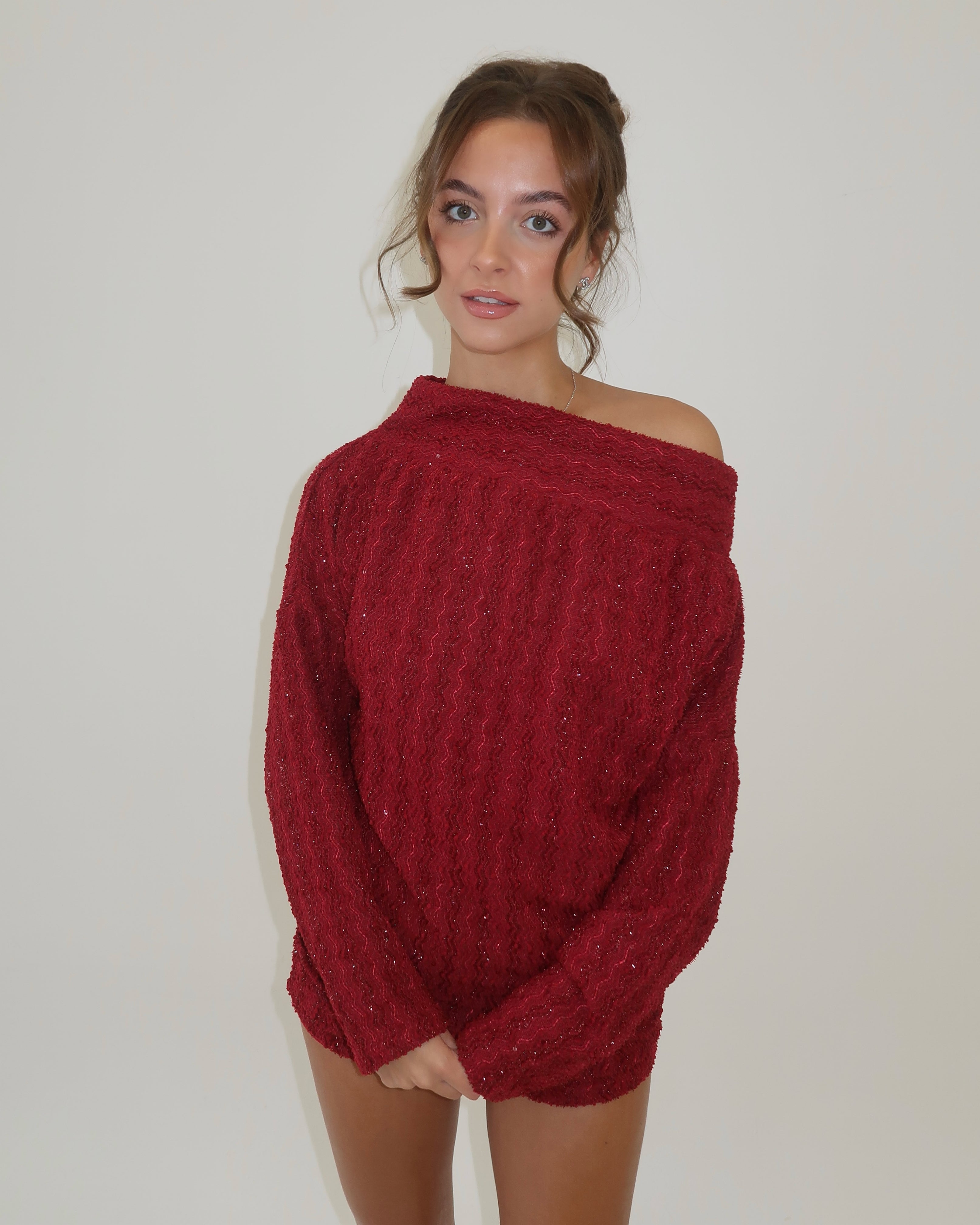 Burgundy One Shoulder Jumper ‘Lily’