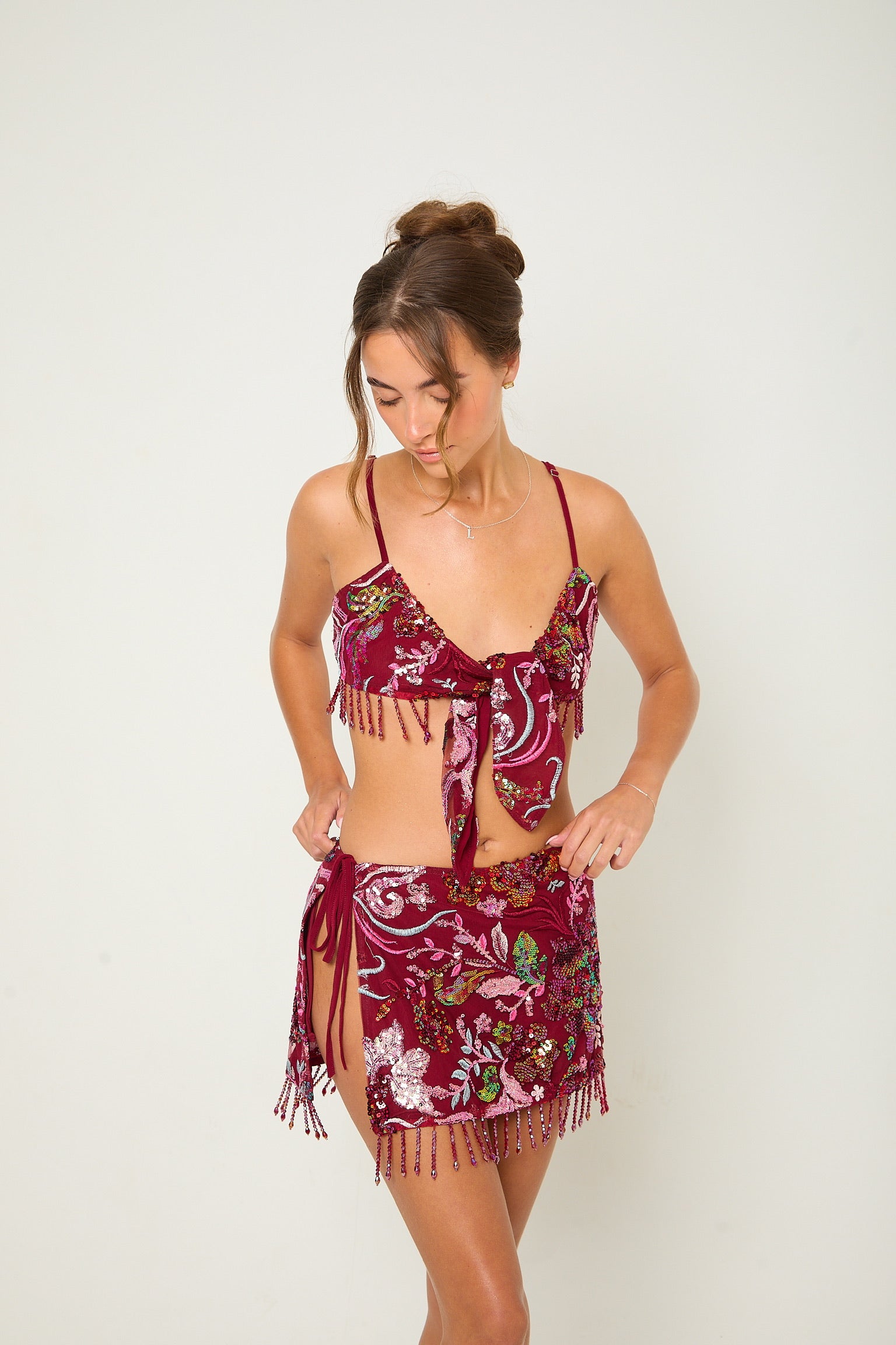 Darcy Sequin Beaded Top | Burgundy