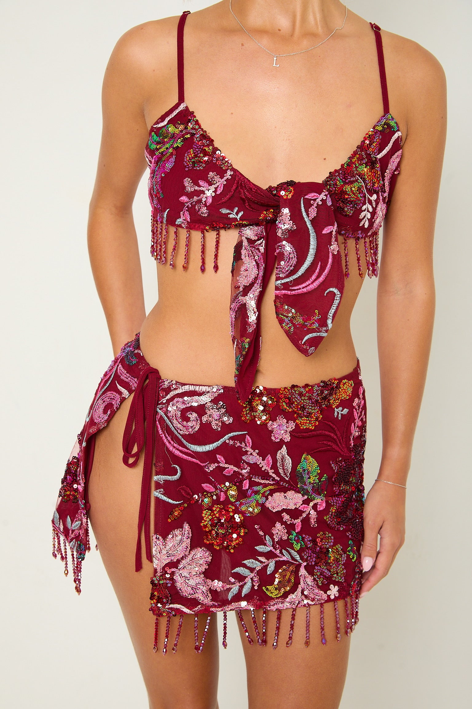 Darcy Sequin Beaded Top | Burgundy