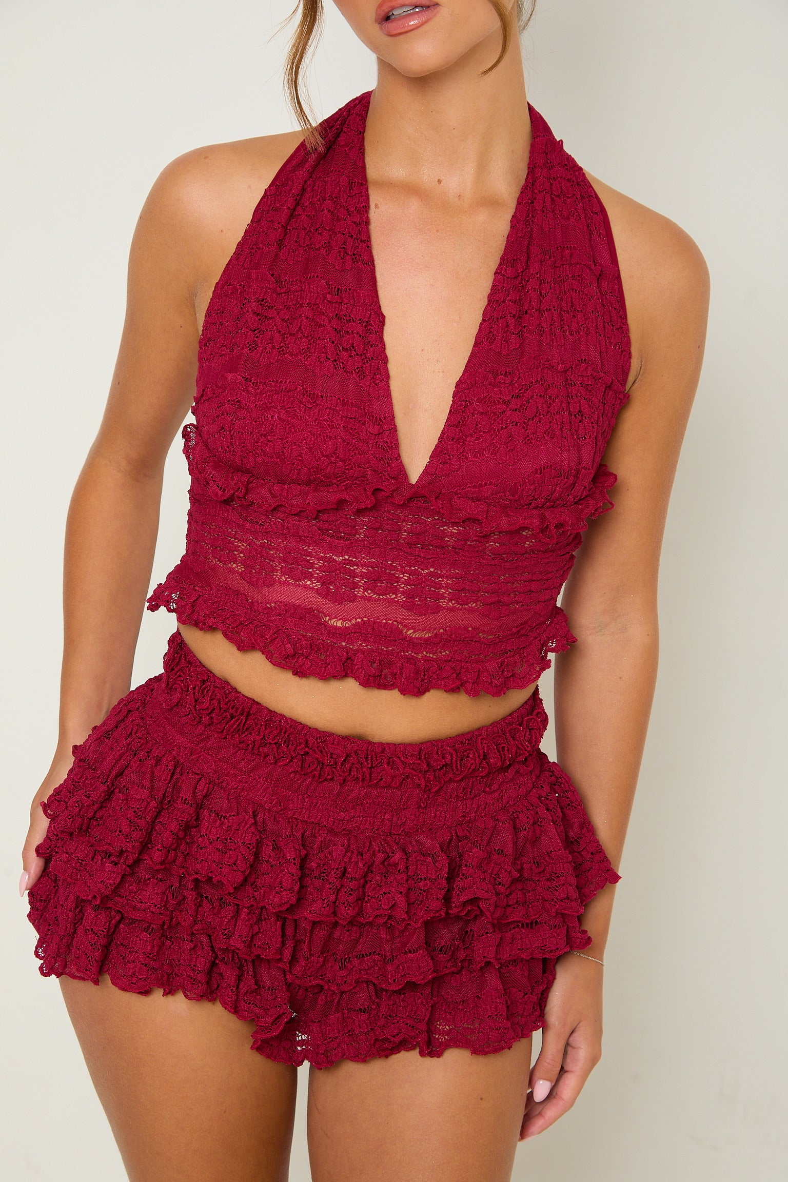 Tilly Lace Ruffle Co-Ord | Grape