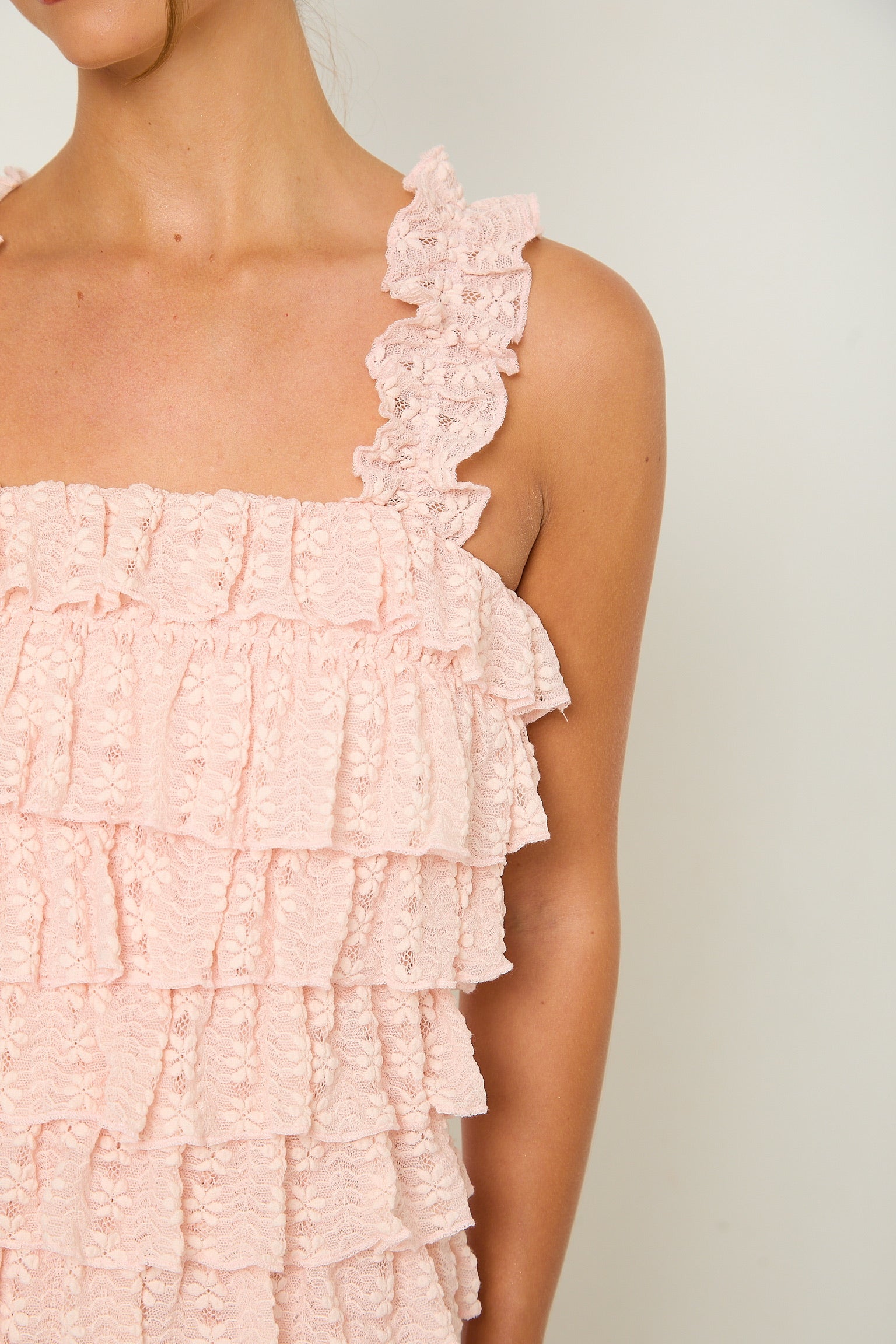Macy Lace Ruffle Playsuit | Pink