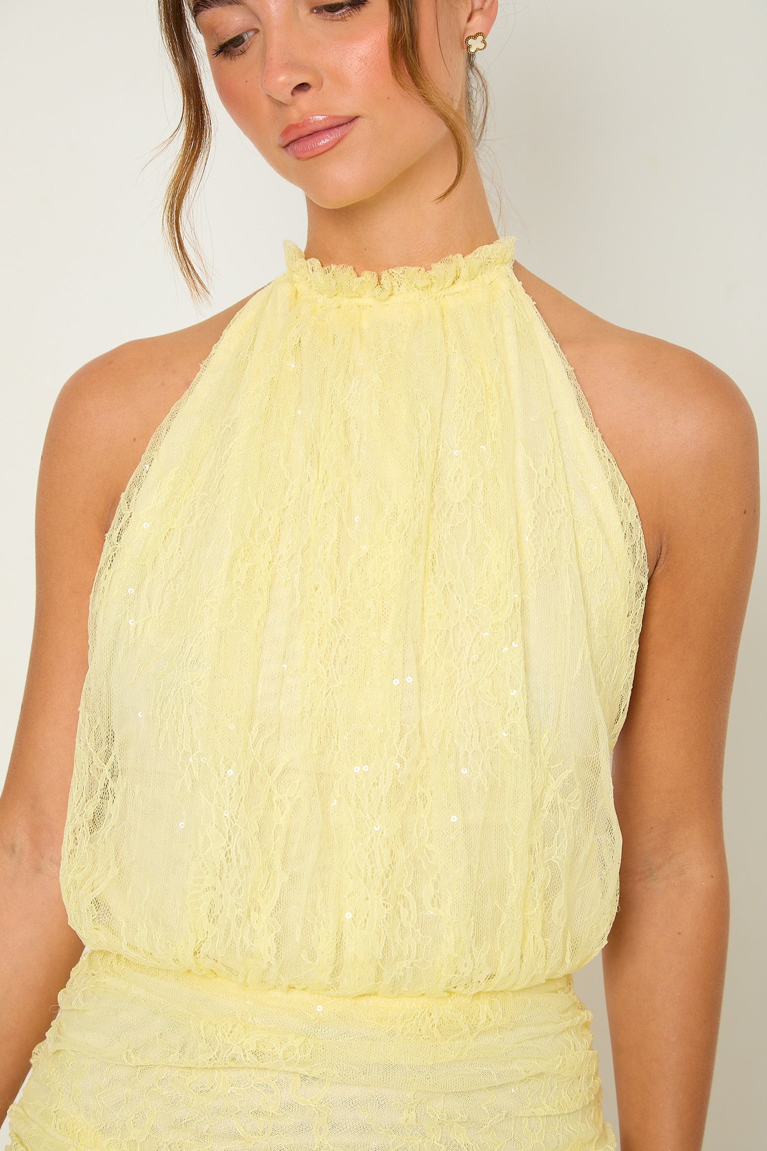 Cindy Lace Ruched Dress | Yellow