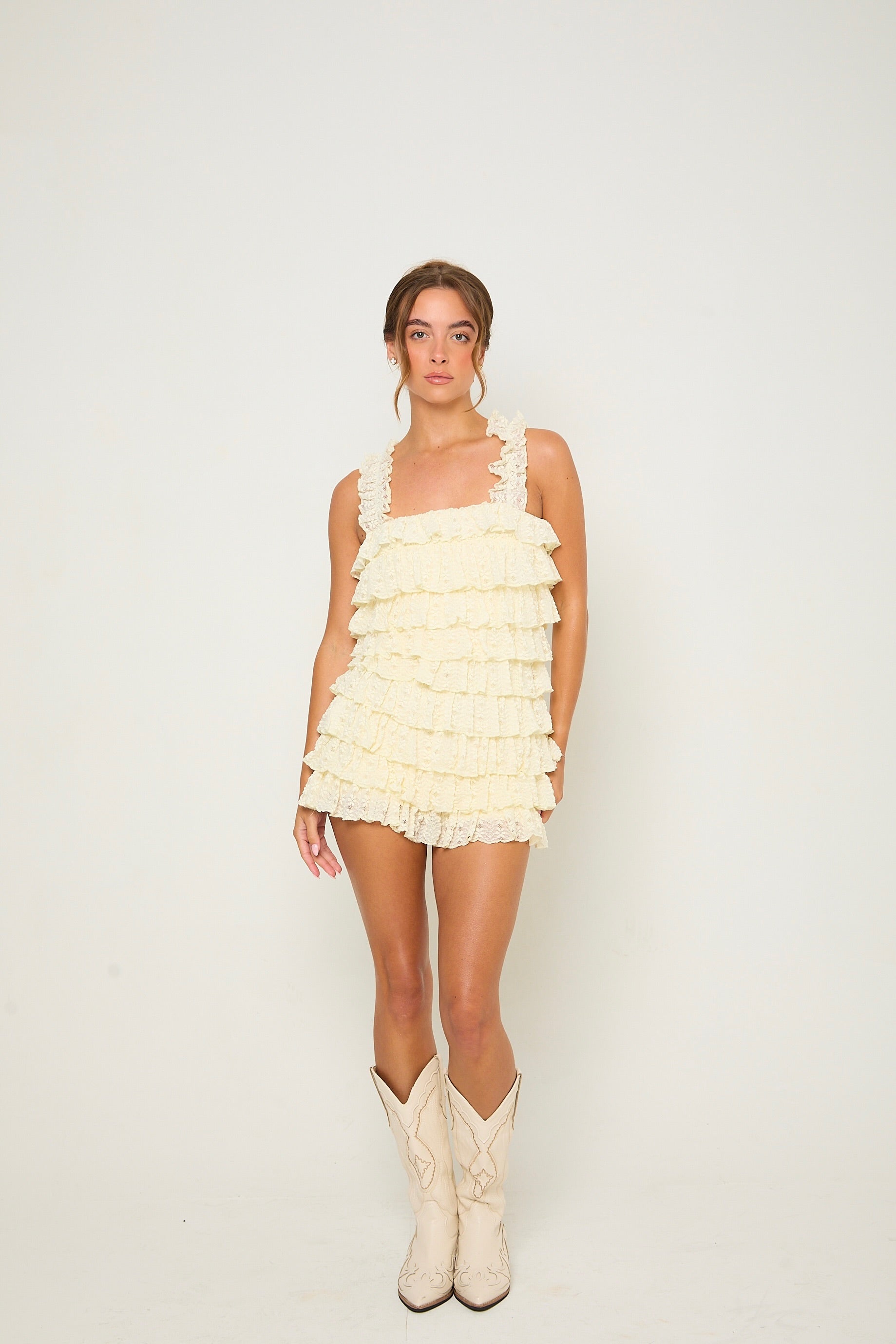 Macy Lace Ruffle Playsuit | Cream