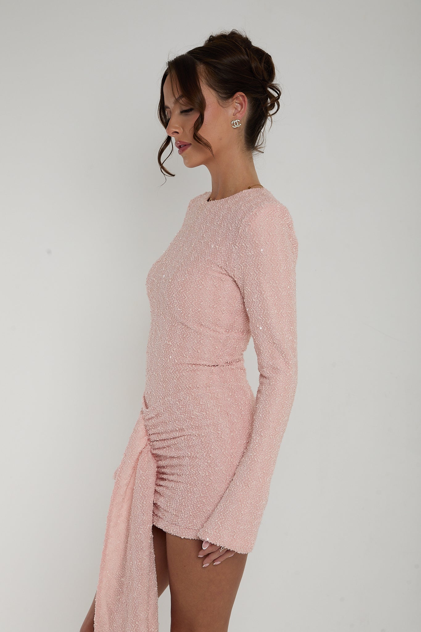 NAOMI Ruched Drape Dress | Baby Pink