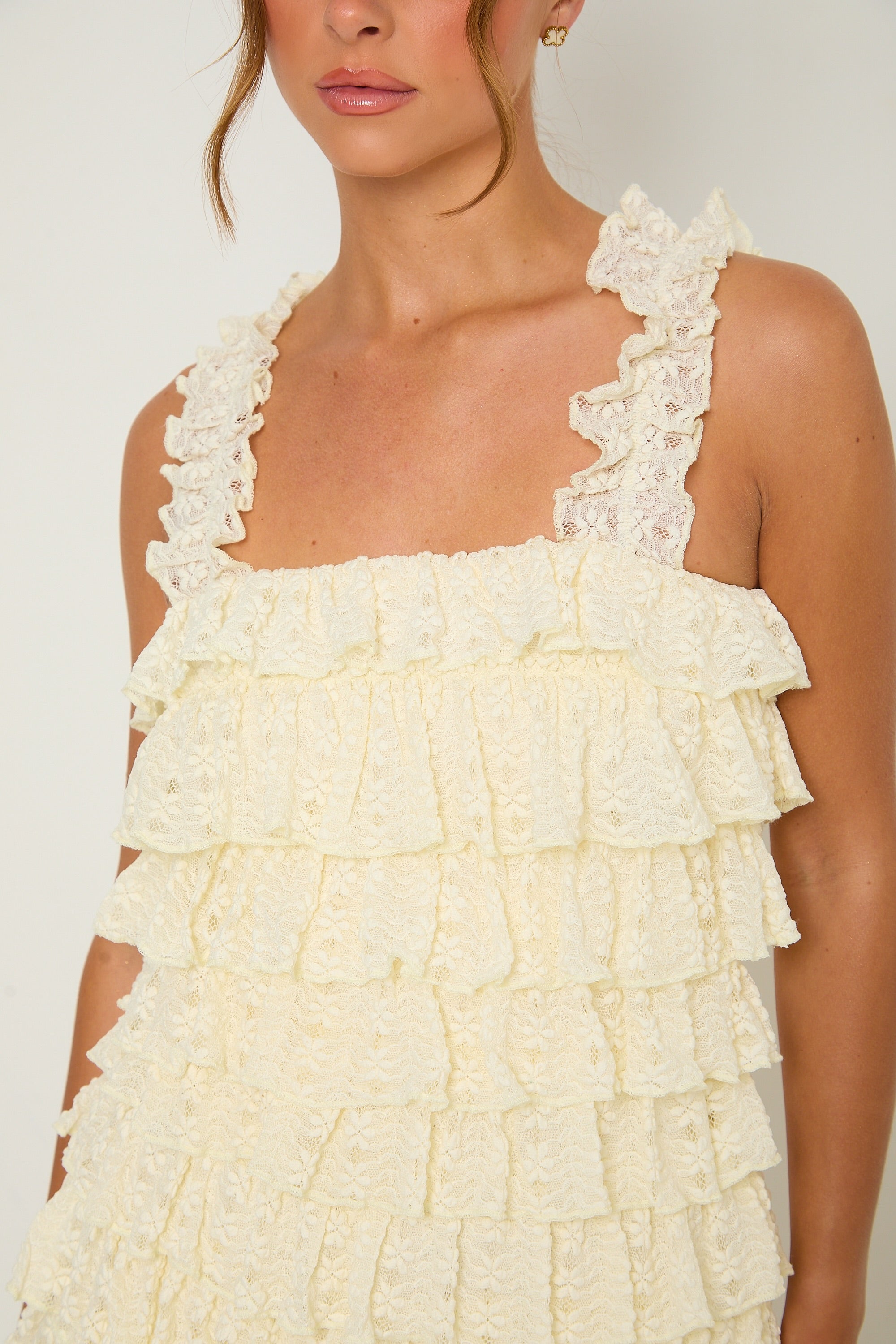 Macy Lace Ruffle Playsuit | Cream