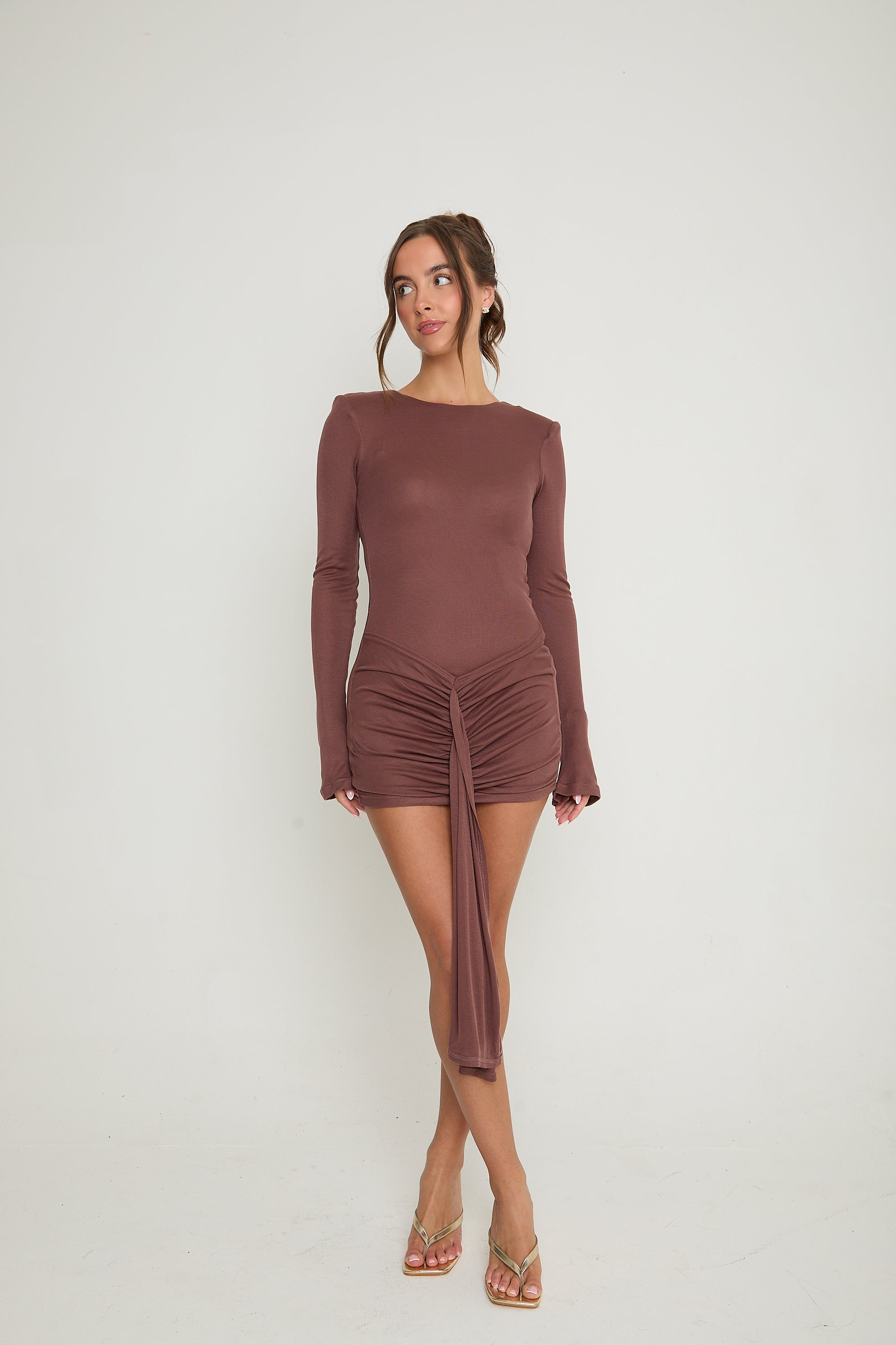 Naomi Ruched Drape Dress | Mauve