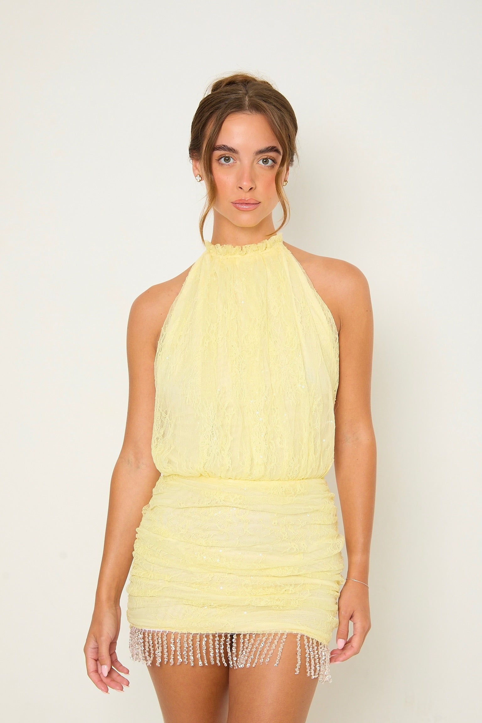 Cindy Lace Ruched Dress | Yellow