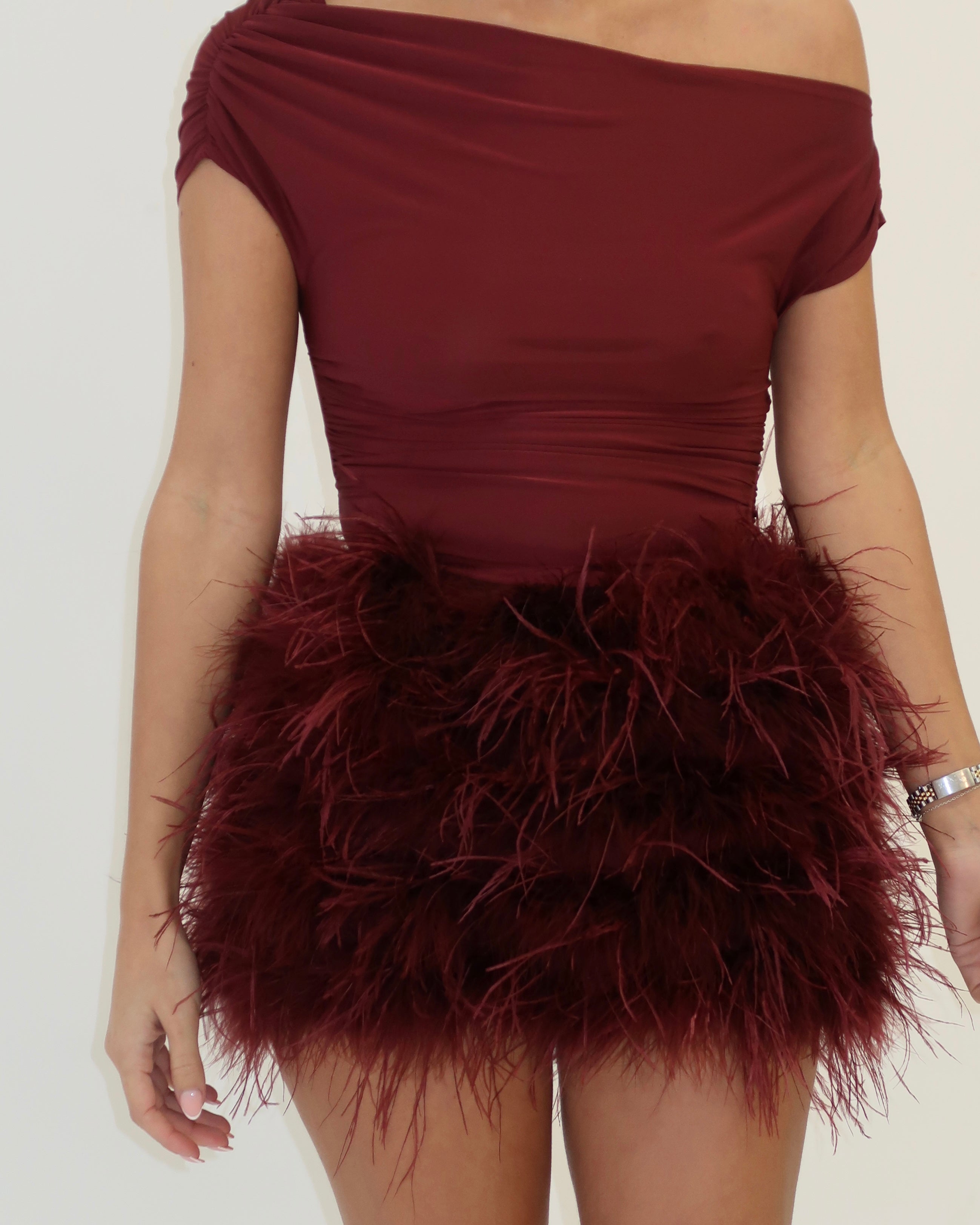 Feather Skirt | Burgundy