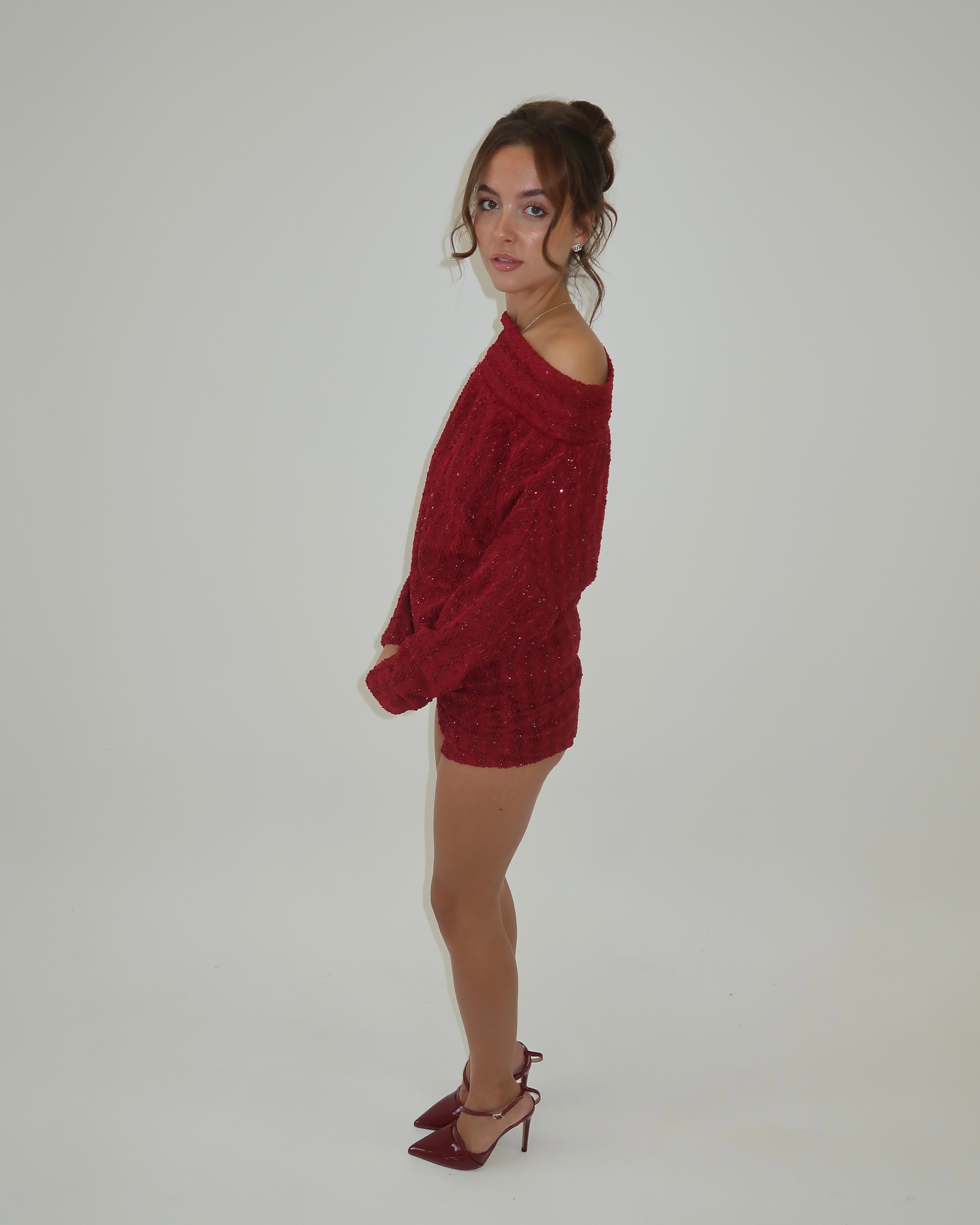 Burgundy Mini Ruched Shorts ‘Lily’