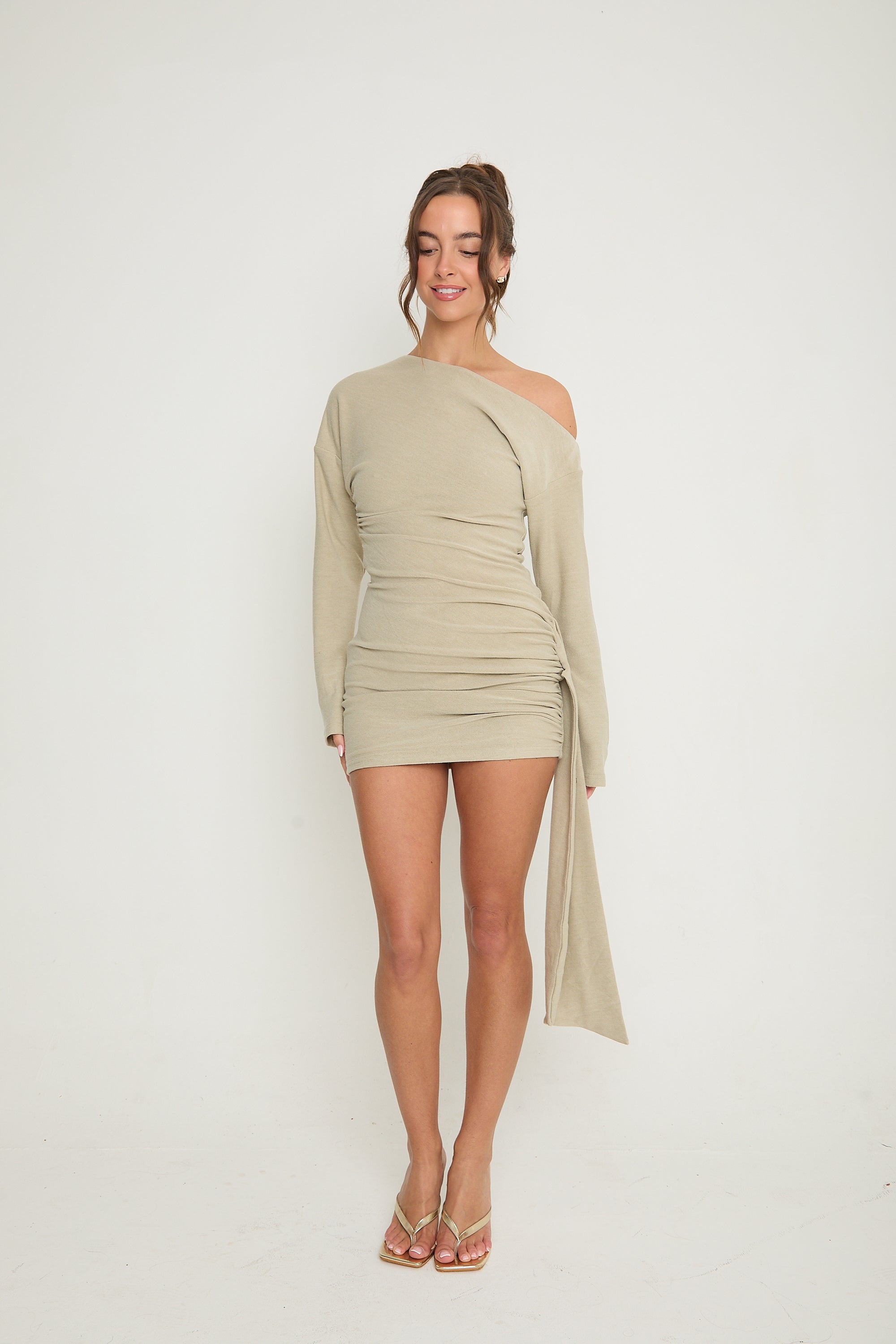 Hailey Asymmetric Drape Dress | Sage