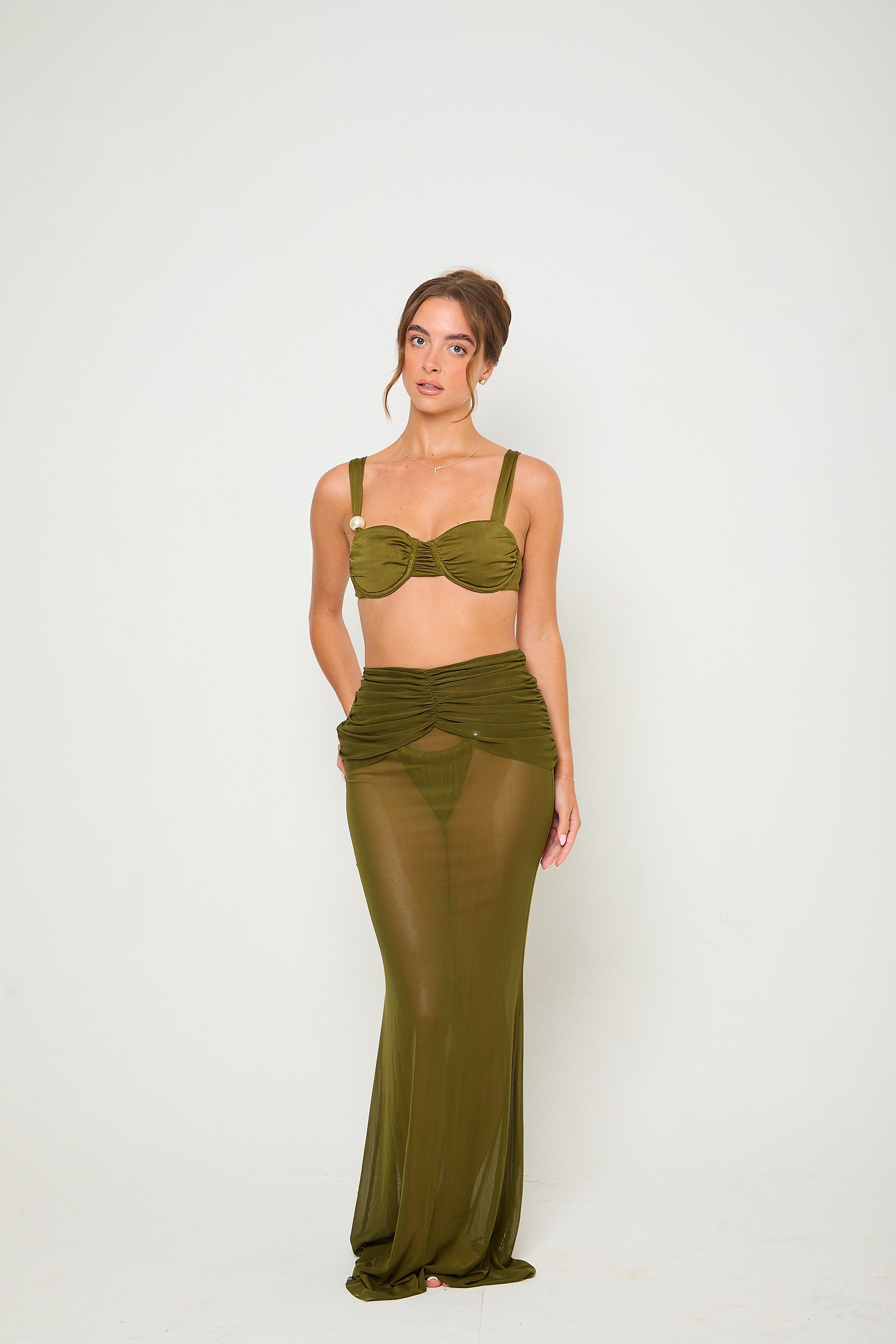 Marnie Pearl Bikini Top | Khaki