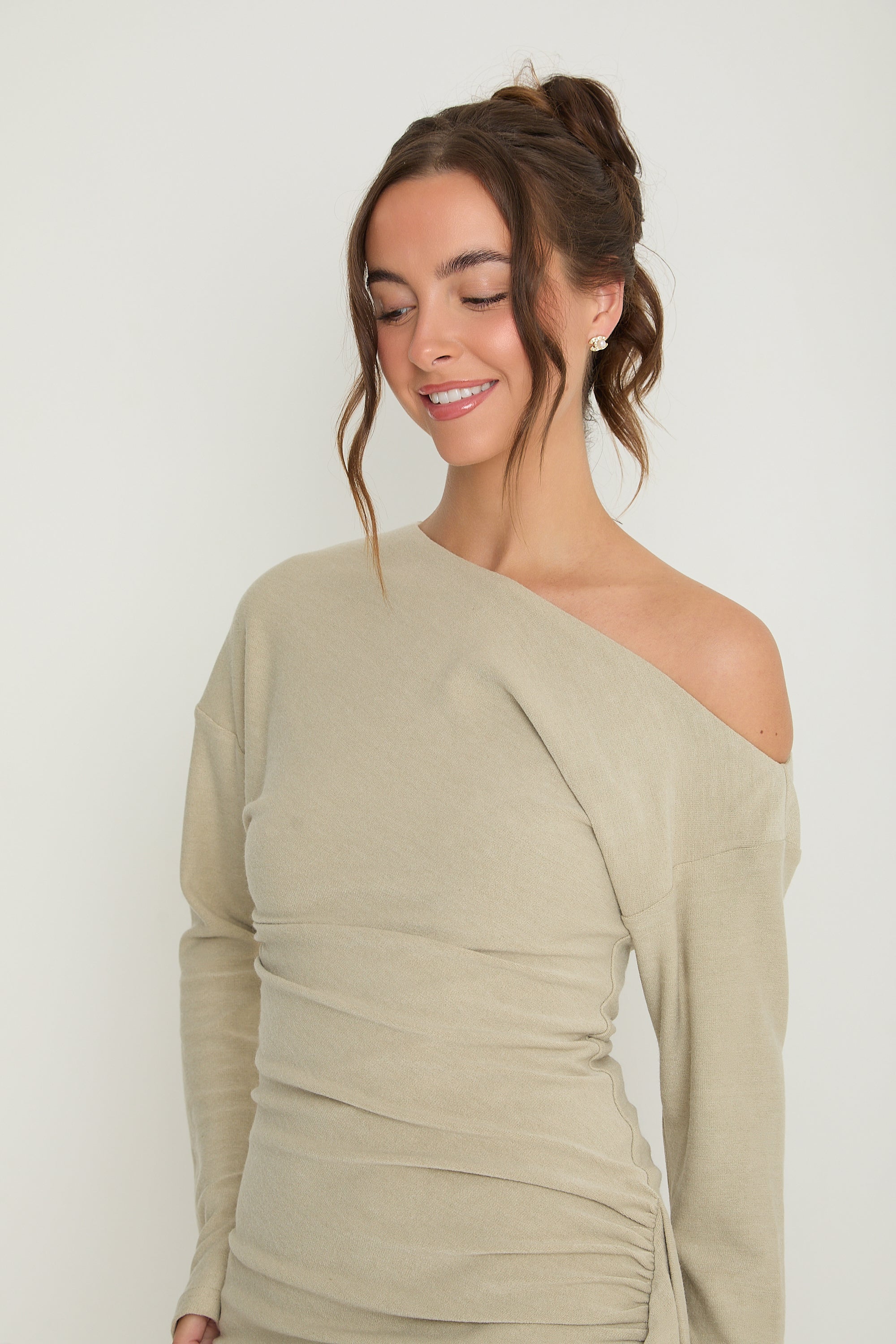 Hailey Asymmetric Drape Dress | Sage