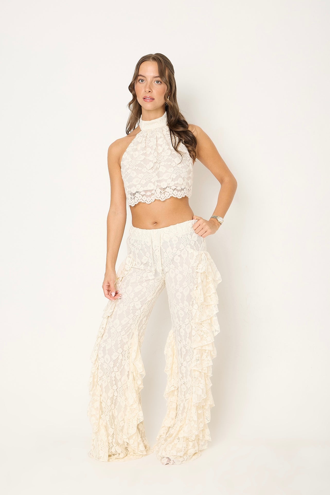 Sydney Lace Ruffle Trousers | Cream
