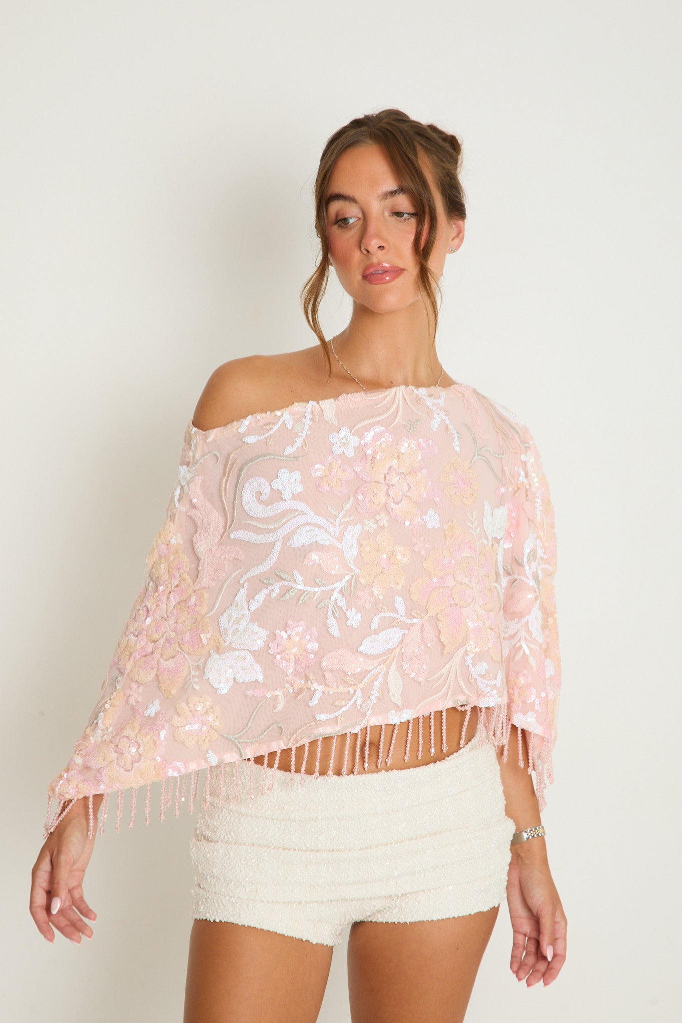Paloma Sequin Poncho | Pink