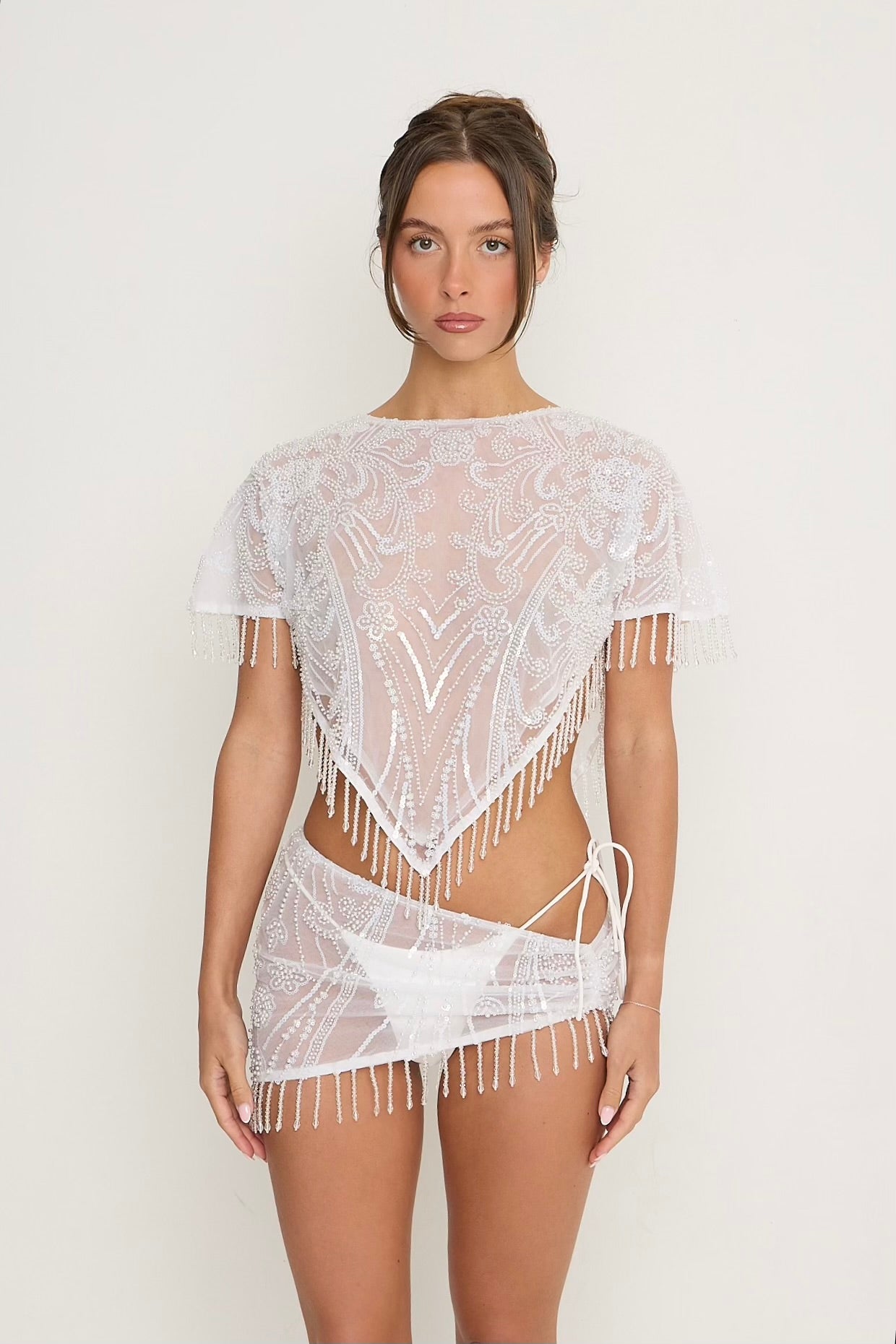 Krissy Beaded Sheer Top | White *dispatch 12th May*