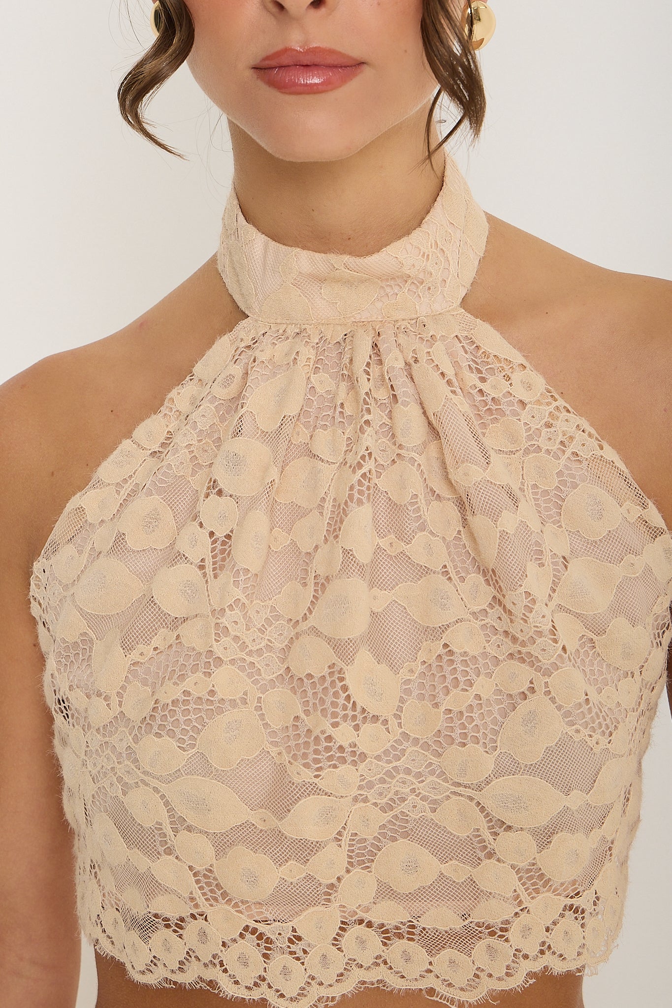 Sydney Lace Halter Top | Beige *dispatch 10th June*