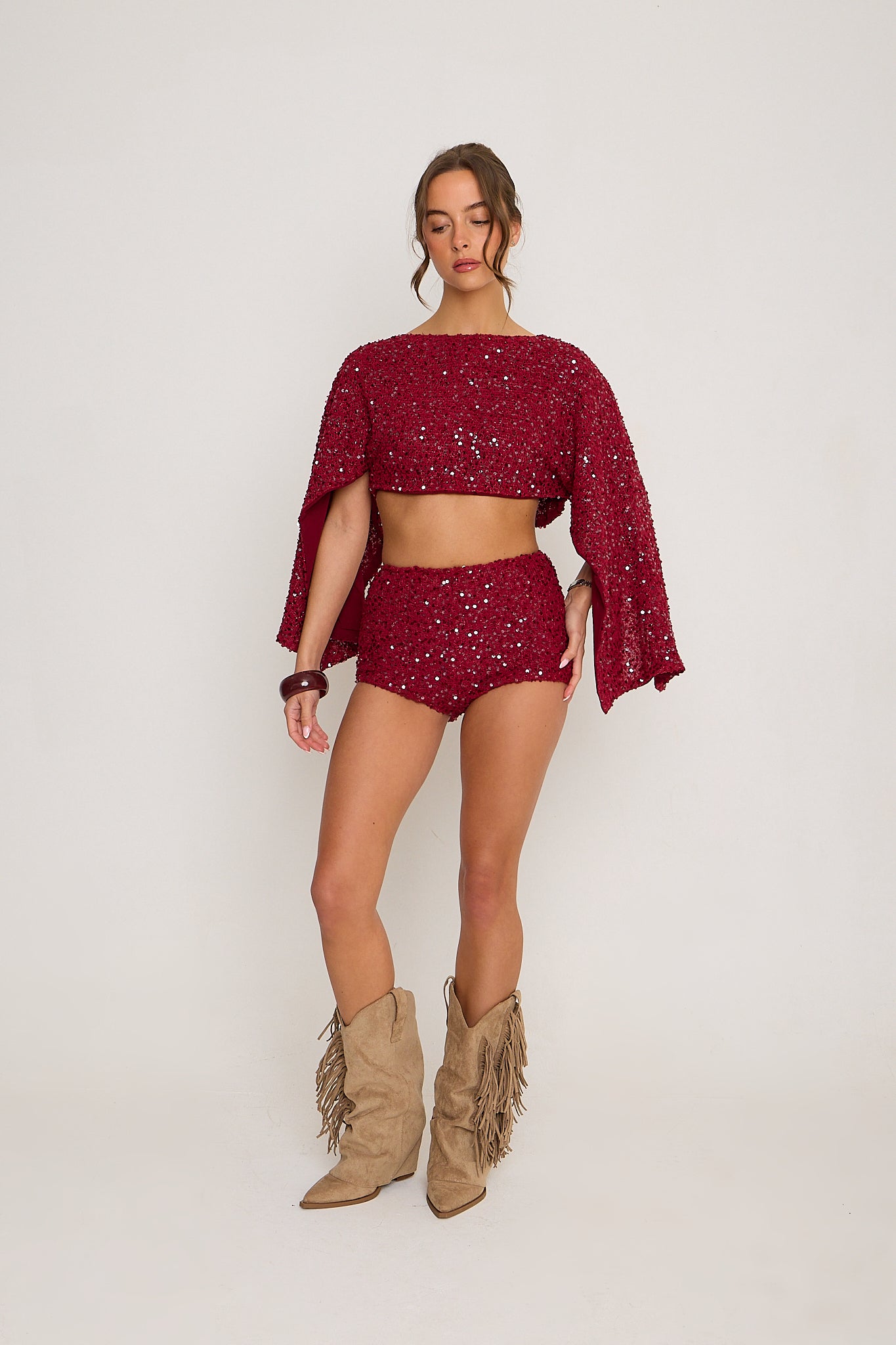 Sadie Boucle Shorts | Burgundy