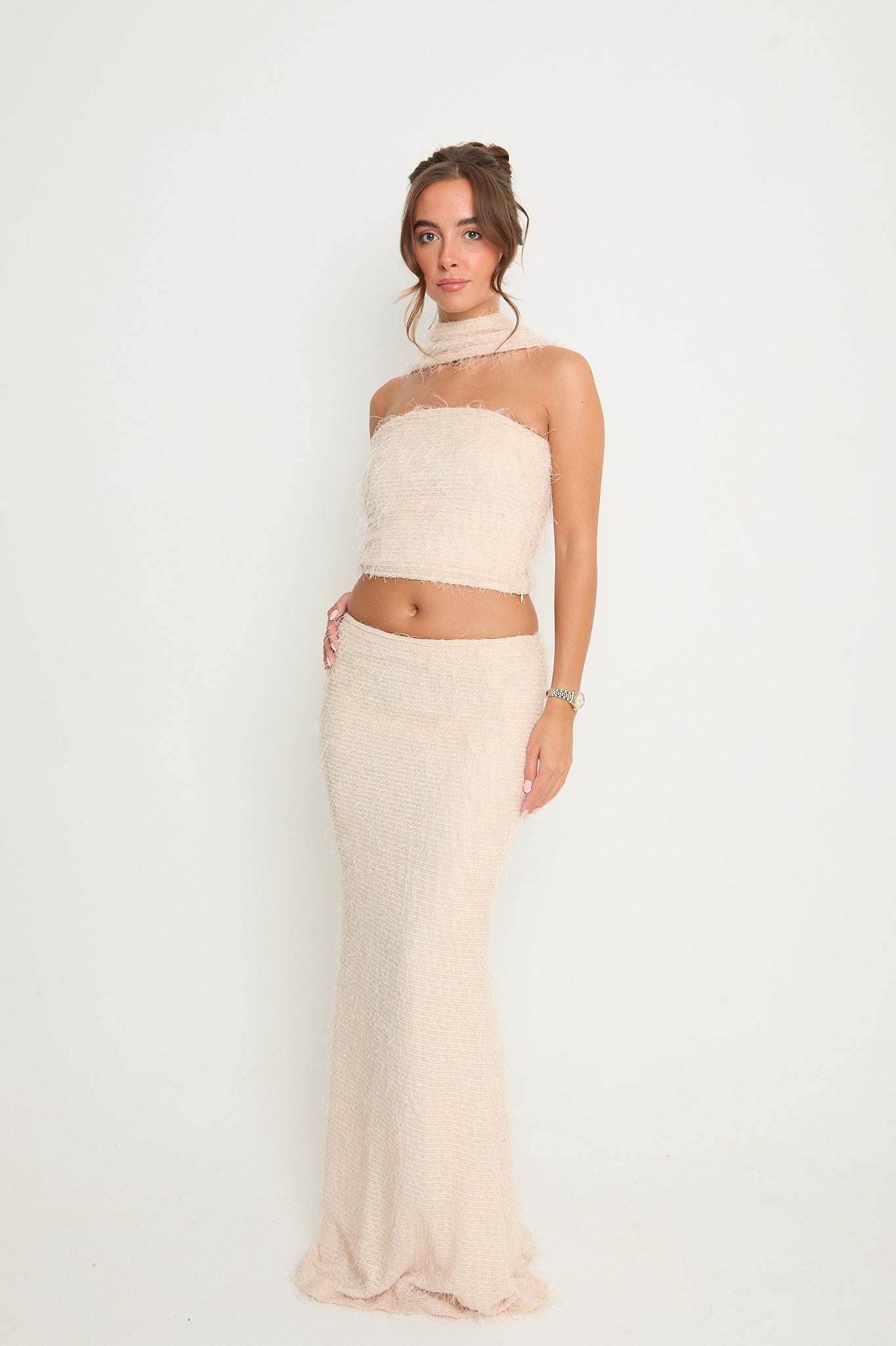 Claudia Fluffy Maxi Skirt | Nude