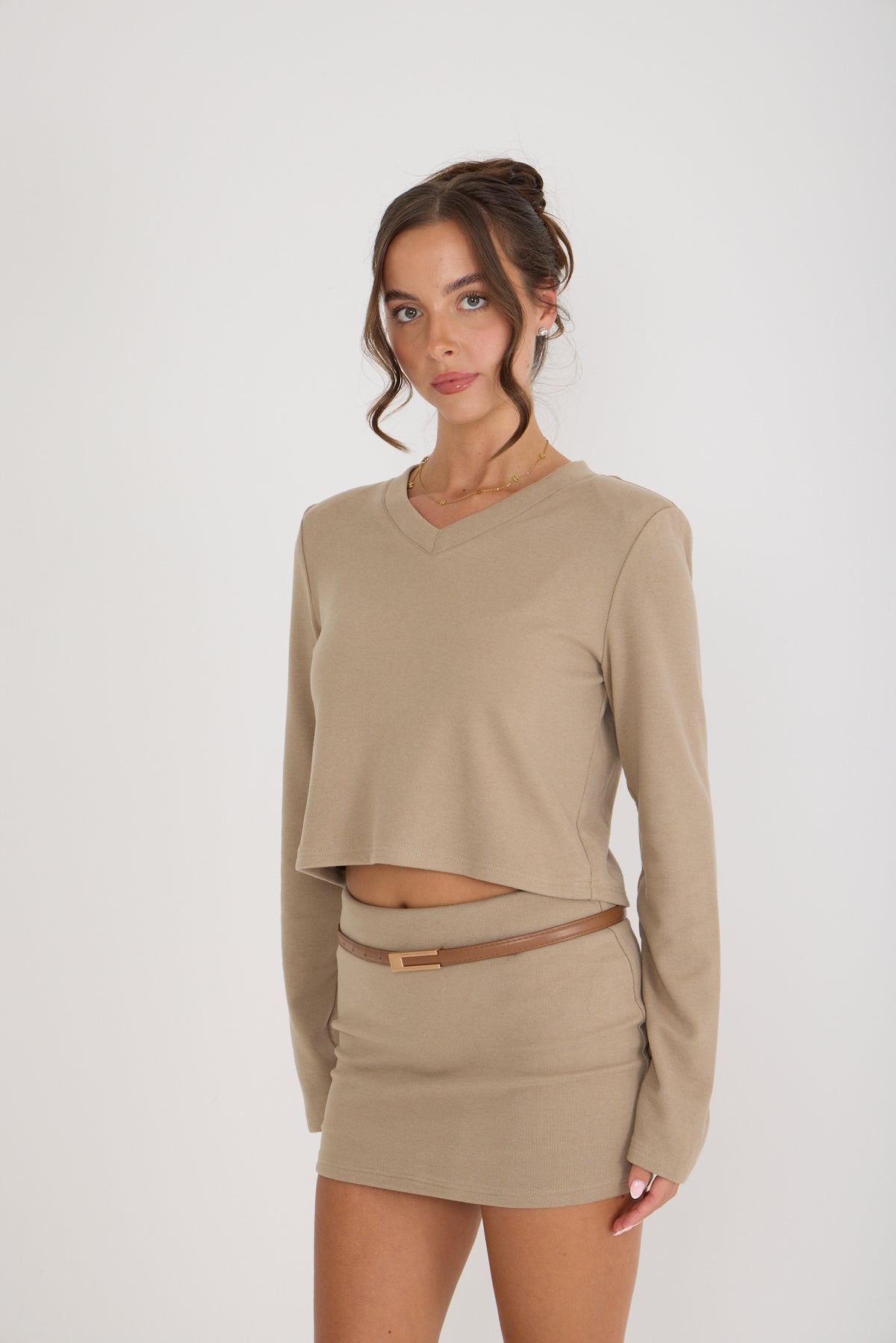 Evie V-Neck Top | Beige