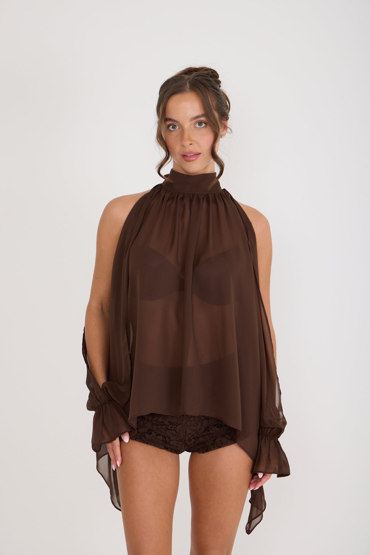 Hattie Chiffon Blouse | Brown