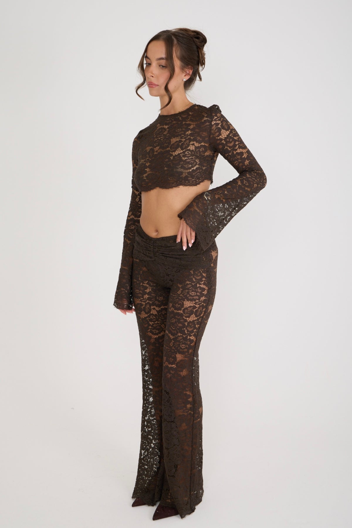 Tate Lace Cropped Top | Brown