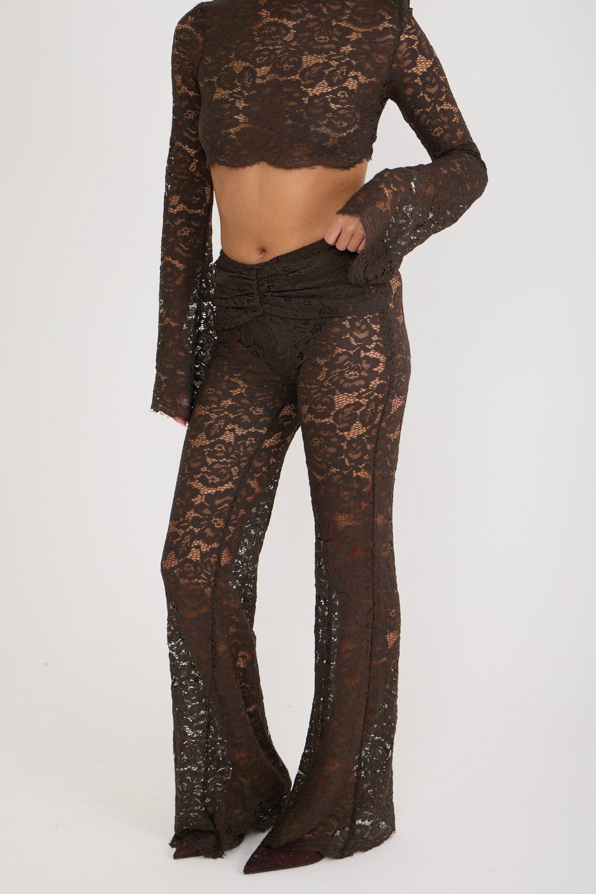 Tate Lace Flared Leggings | Brown