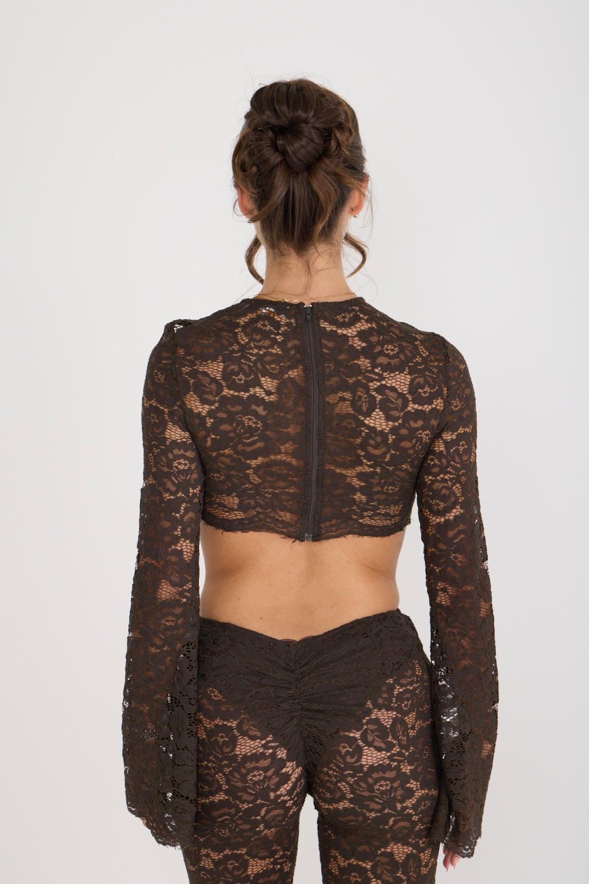 Tate Lace Cropped Top | Brown