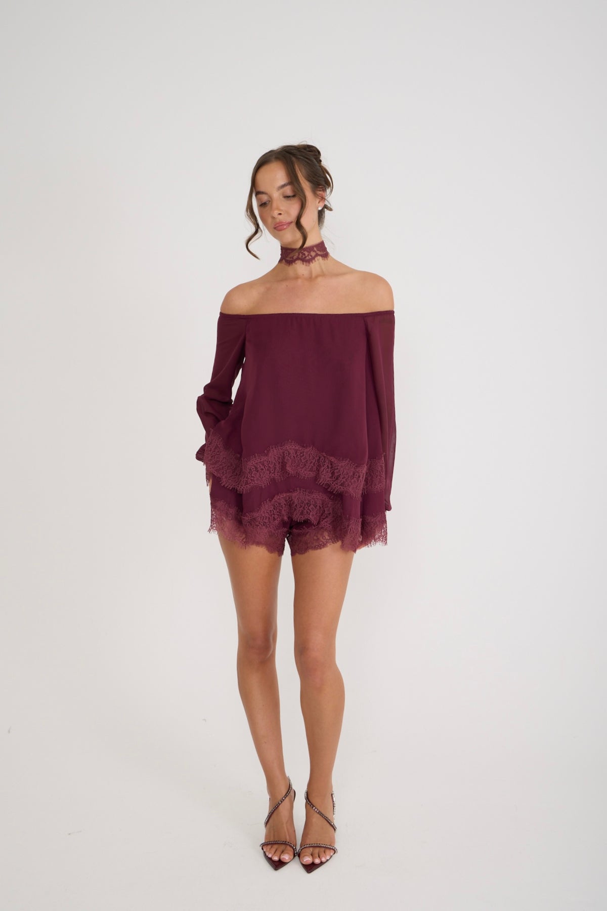 Bella Lace Top & Choker | Wine