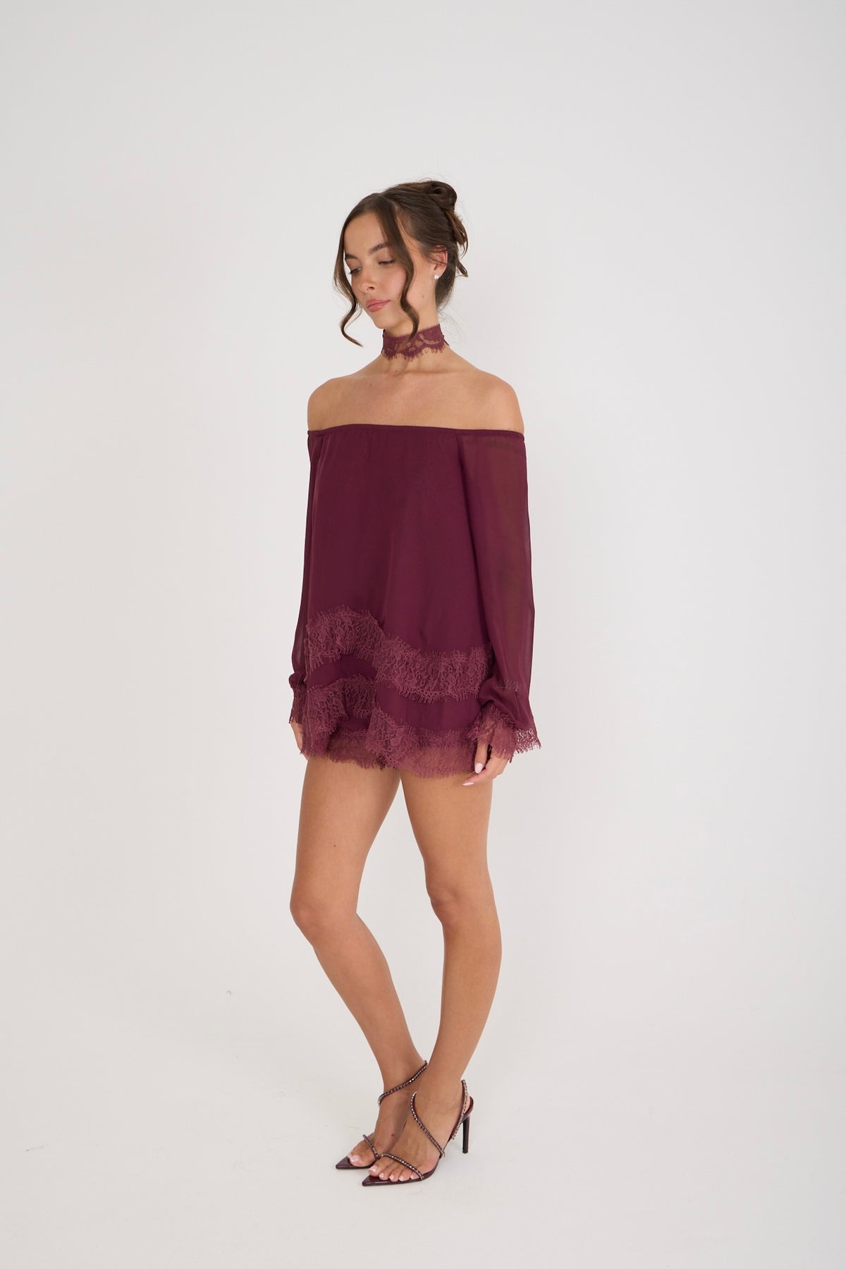 Bella Lace Top & Choker | Wine