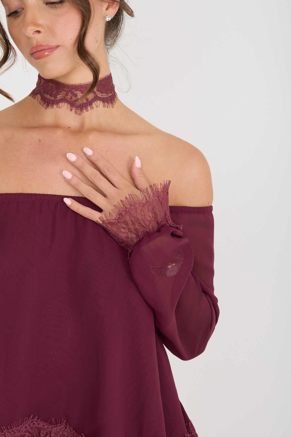 Bella Lace Top & Choker | Wine